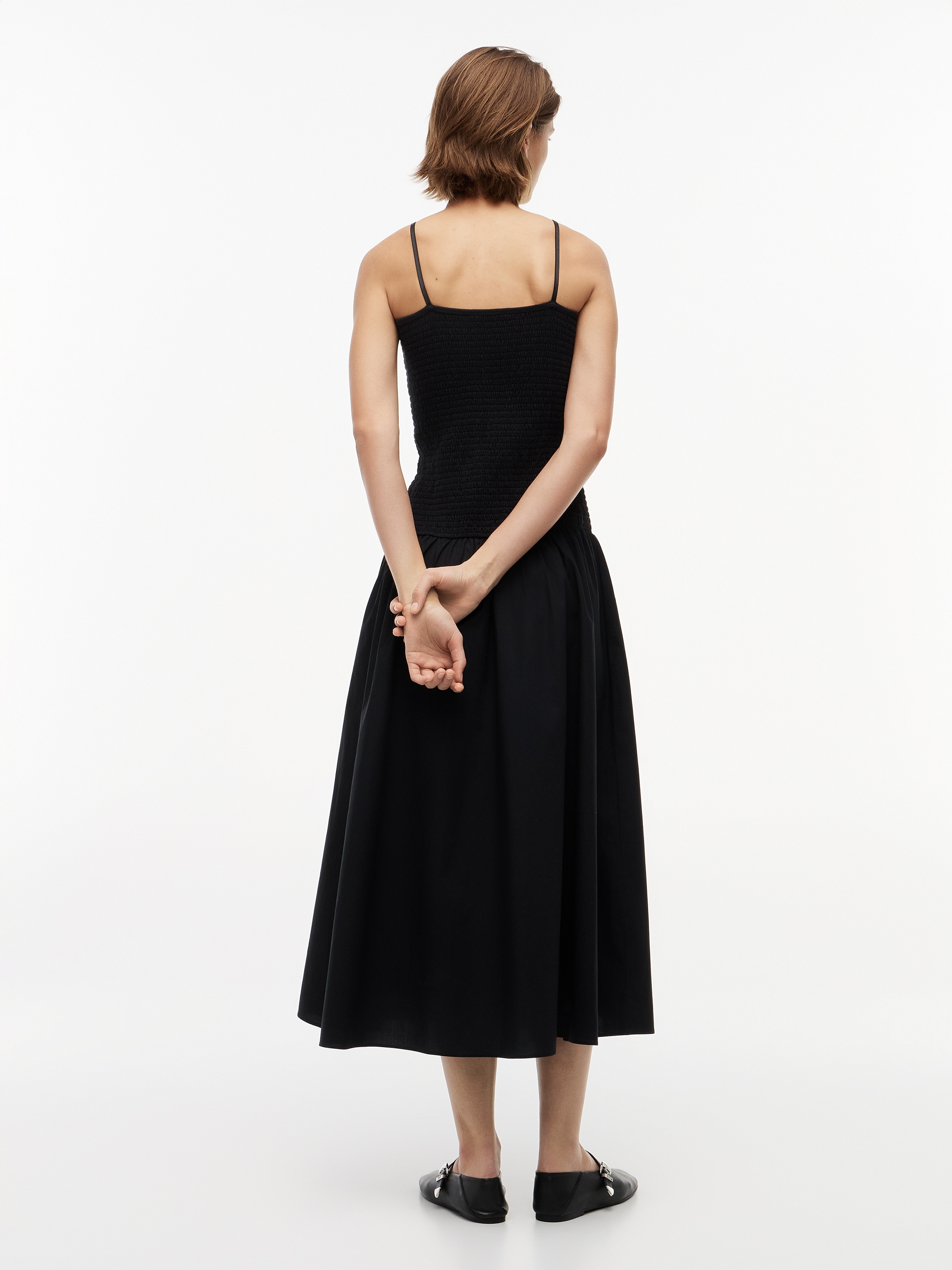 Tommy Jeans Trägerkleid »TJW SMOCK FABRIC MIX MAXI DRESS« Baumwolle, gesmoktes Oberteil, schmale Träger
