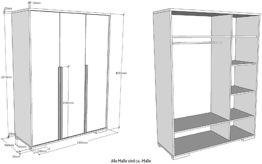 Vipack Kleiderschrank »London«, (Made in Europe), mit Melamin-Oberfläche und Soft-Close