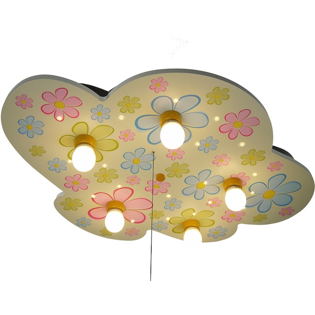 niermann LED Deckenleuchte »Wolke Blumen«, 5 flammig-flammig,  Kinderzimmerlampe. Wolke, Bunte Blumen | BAUR