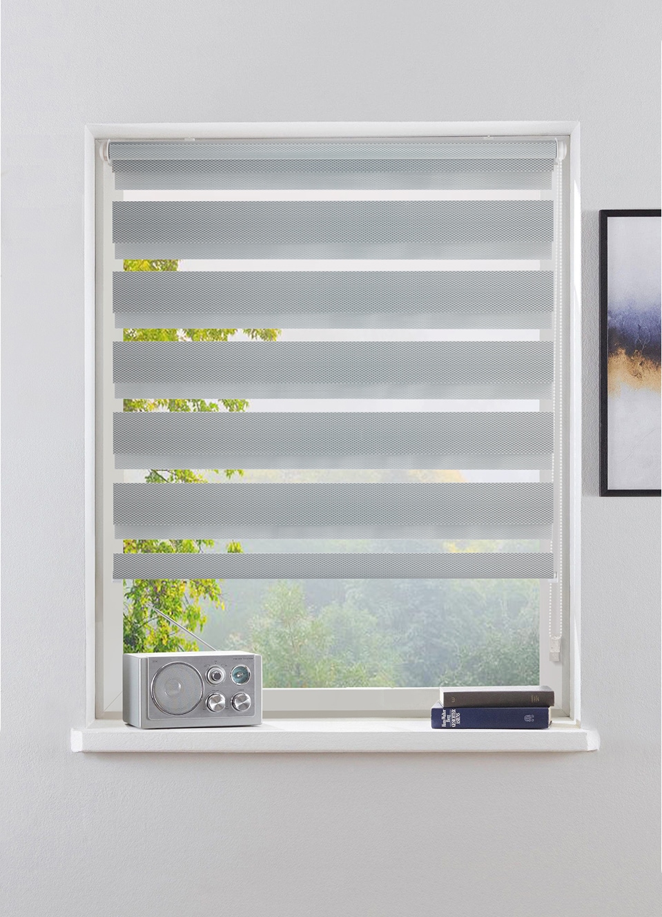 Doppelrollo BRUNO BANANI, B:50cm H:150cm, grau, Polyester, Rollos, "KIAN", Klemmfix Doppelrollo- NEUHEIT