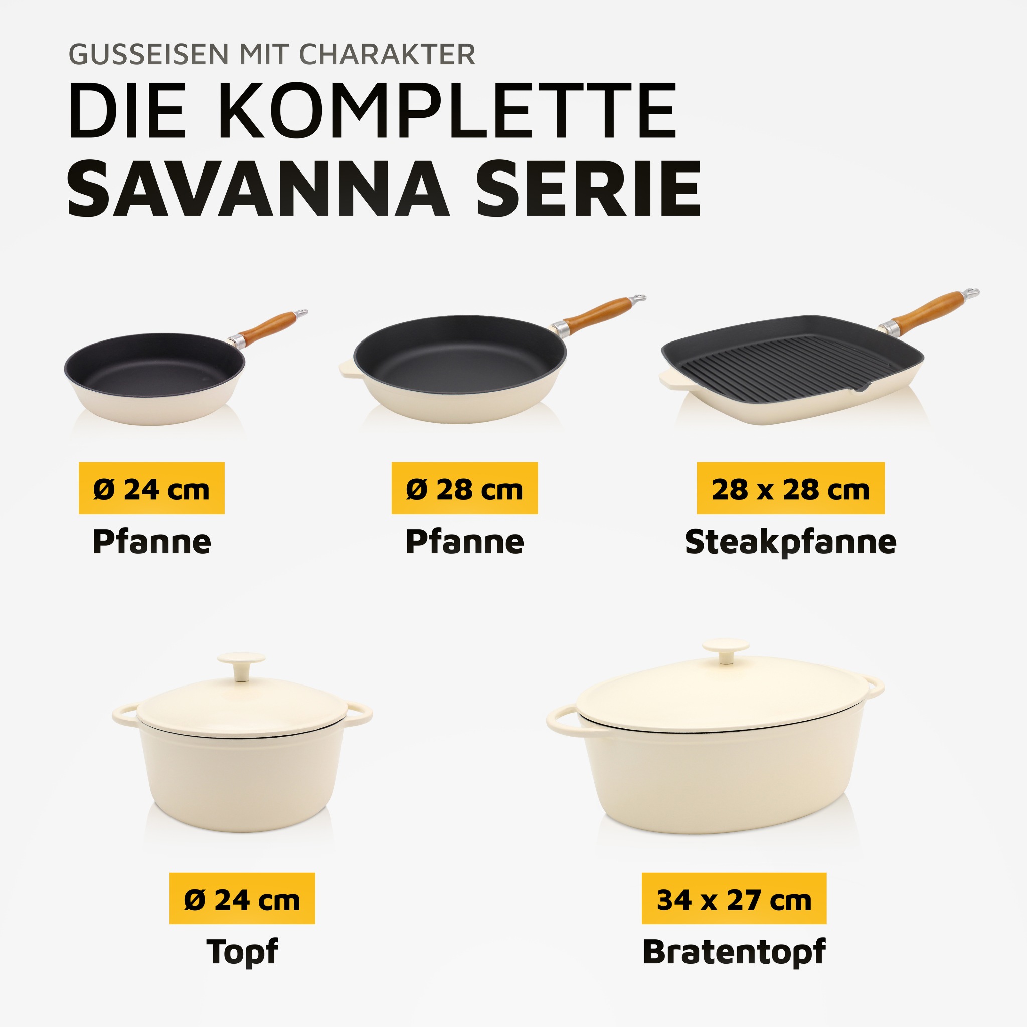Krüger Steakpfanne »Einsenguss Grill-/ Steakpfanne SAVANNA, 28 x 28cm« Gusseisen 1 Stk. tlg. für Induktions-Kochfelder geeignet