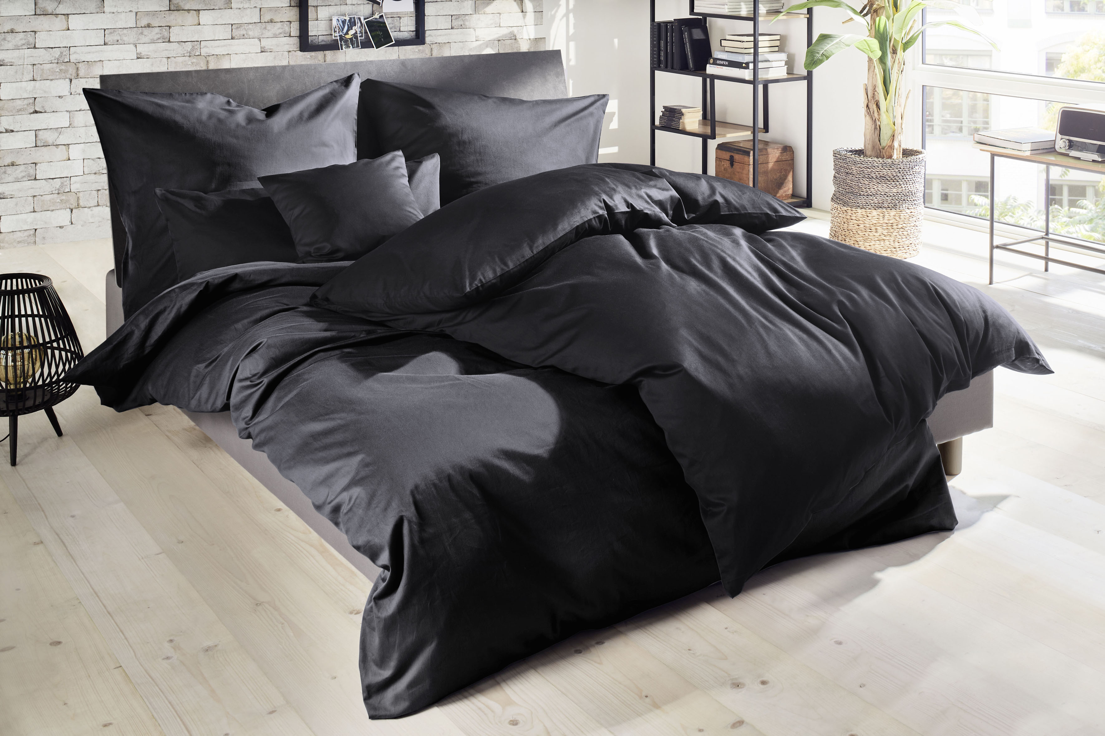 Primera Bettwäsche "Uni Luxus-Satin in Gr. 135x200, 155x220 oder 200x200 cm" 3 Stk. Bettwäsche aus Baumwolle, unifarbene Bettwäsche mit Reißverschluss