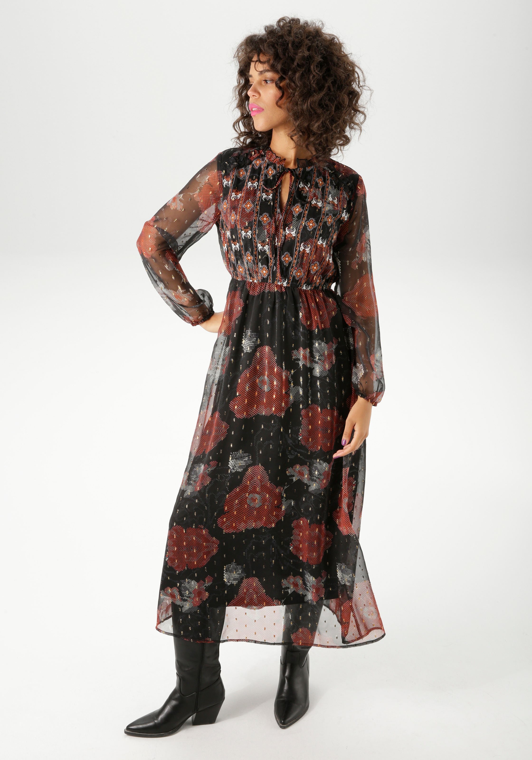 Aniston CASUAL Maxikleid, aufwändig bestickt und mit Glitzerfäden verziert - NEUE KOLLEKTION