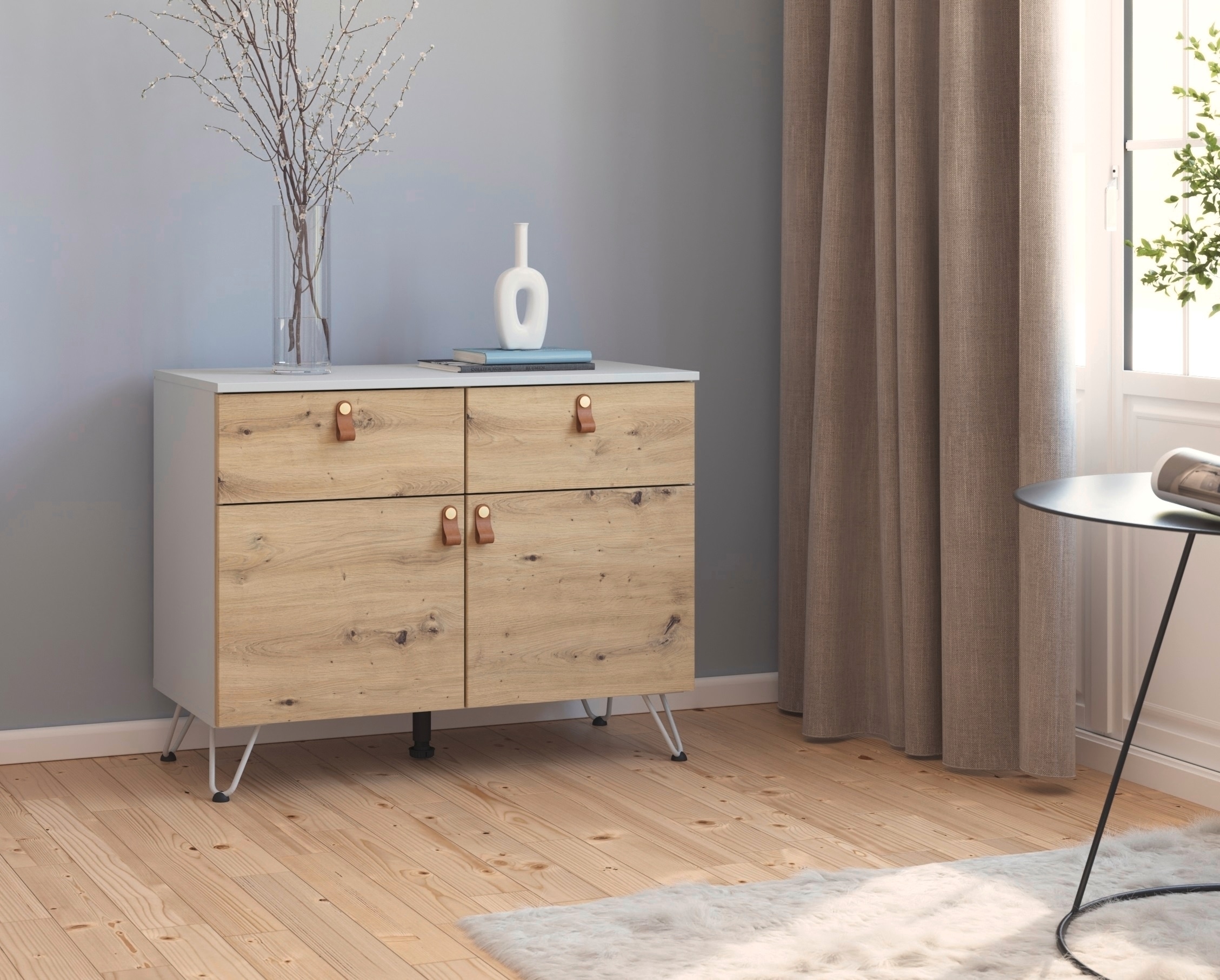 rauch Kombikommode »Homey by Aditio«, mit Grifflaschen in Leder, 2 Schubladen mit Softclose-Funktion