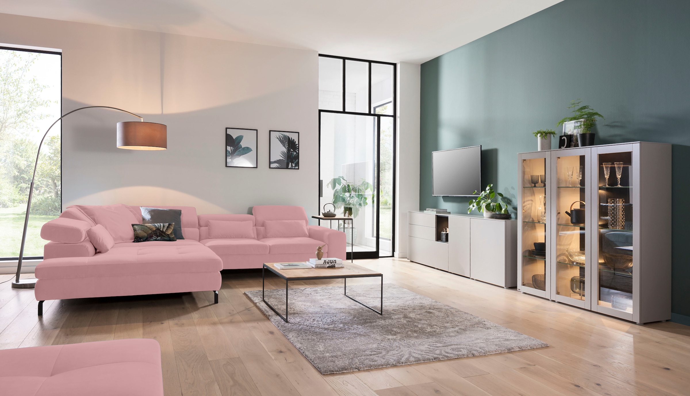 GALLERY M branded by Musterring Ecksofa »Felicia Due L-Form«, Wahlweise mit Sitzvorzug, inkl. Kopfteilverstellung, Sitzhöhe 40 cm