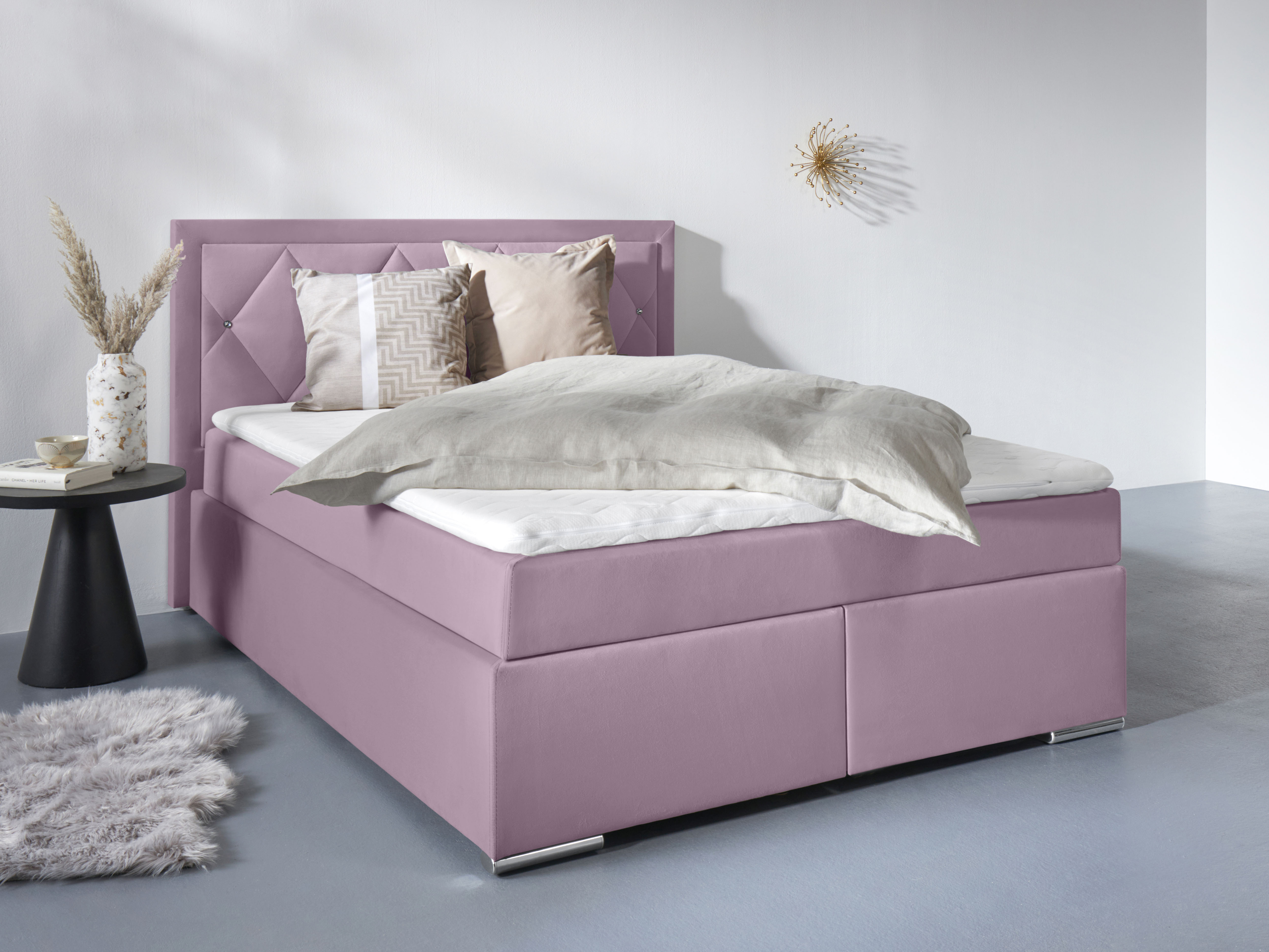 Home affaire "ALFIE, Polsterbett wahlweise mit Bettkasten, Samtvelours-Bezug" mit Bonnell-oder Taschenfederkernmatratze H2,H3, H4, 120/140/180x200cm