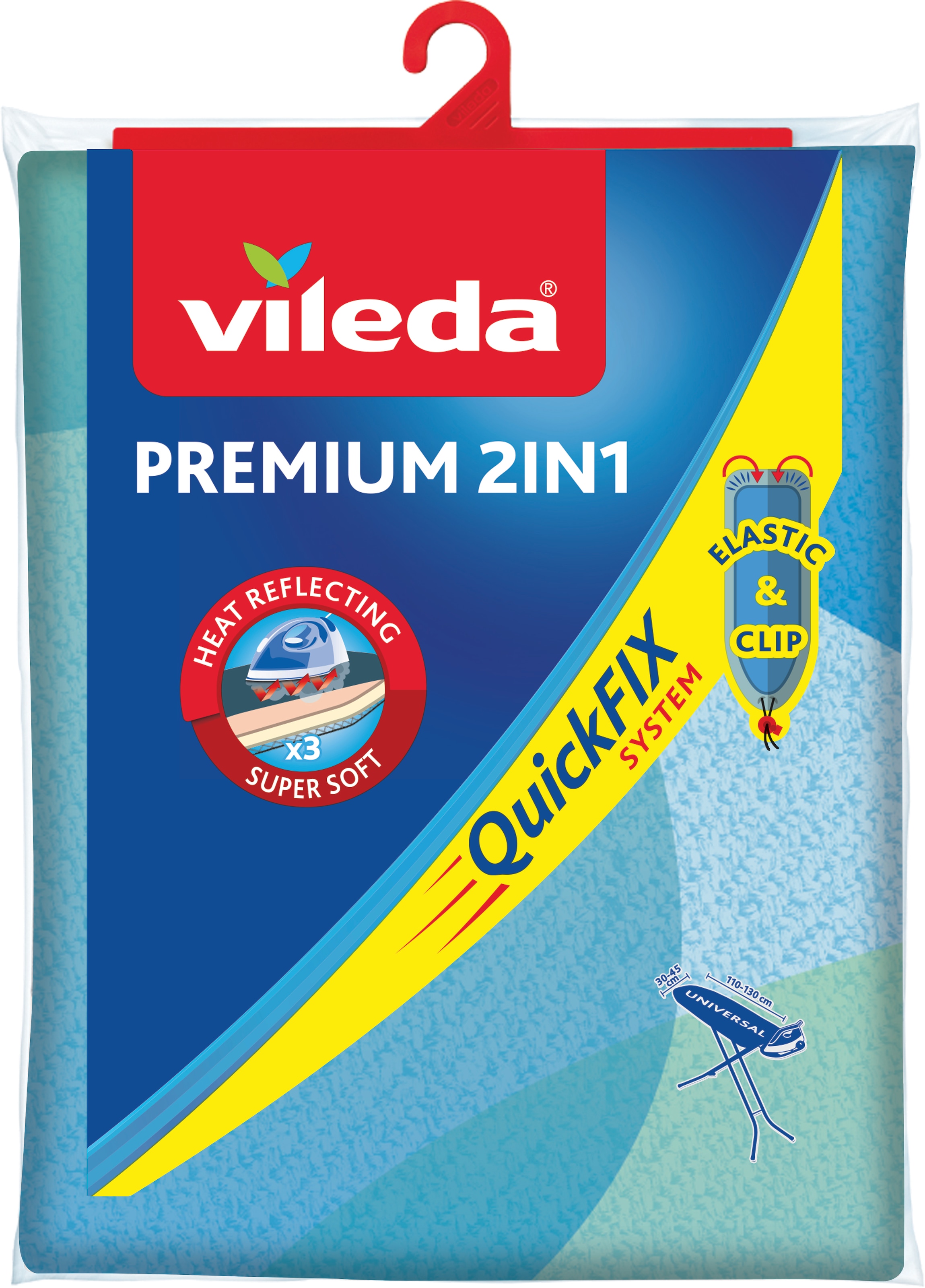 Vileda Bügelbrettbezug »Vileda PREMIUM 2in1 Bügelbrettbezug QuickFix« Extra schnelles Bügeln durch Hitze- und Dampfreflektion