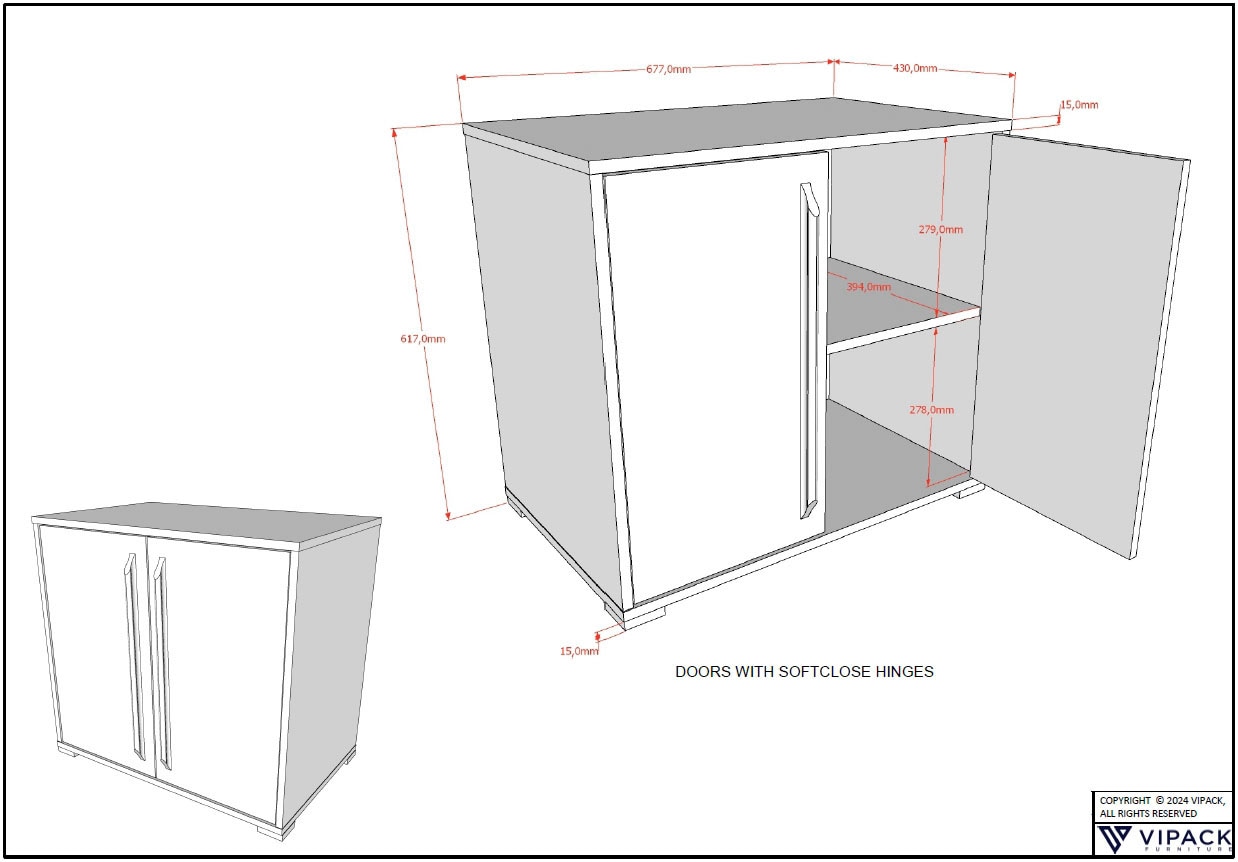 Vipack Kommode »SAM mit 2 Drehtüren, dahinter 1 Fachböden, universell einsetzbar« (B/H/T ca. 67,7x61,7x43 cm) Türen mit Soft-Close,  Pflegeleichte Oberfläche in Eiche oder Weiß Dekor