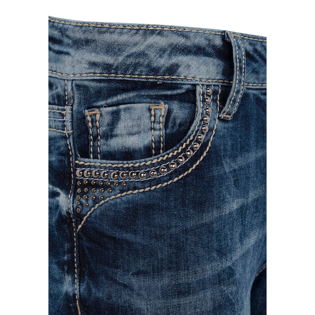 Damenmode Jeans Cipo & Baxx Bequeme Jeans, mit Steinchenbesatz und Markenstickerei blau
