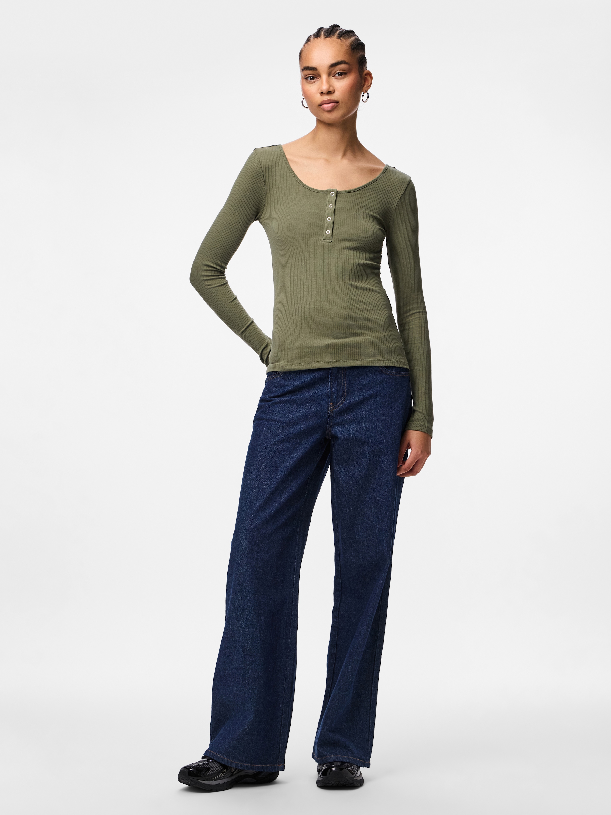 pieces Langarmshirt »PCKITTE LS TOP NOOS BC« Baumwollmischung, slim fit