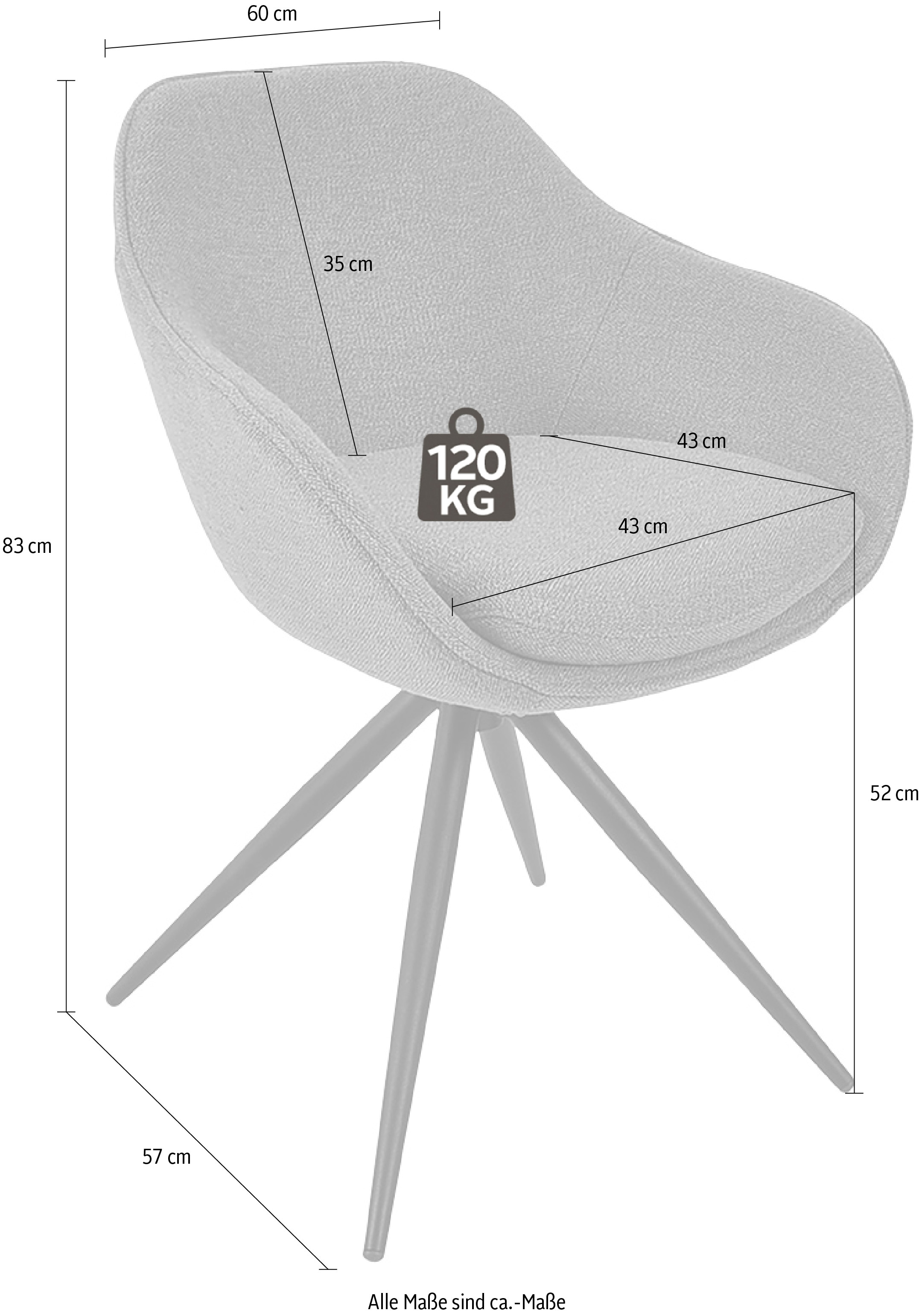 K+W Komfort & Wohnen Drehstuhl »ZOOM«, Flachgewebe Q2 2250, 4-Fuß Drehstuhl mit Gestell aus Metall schwarz Struktur