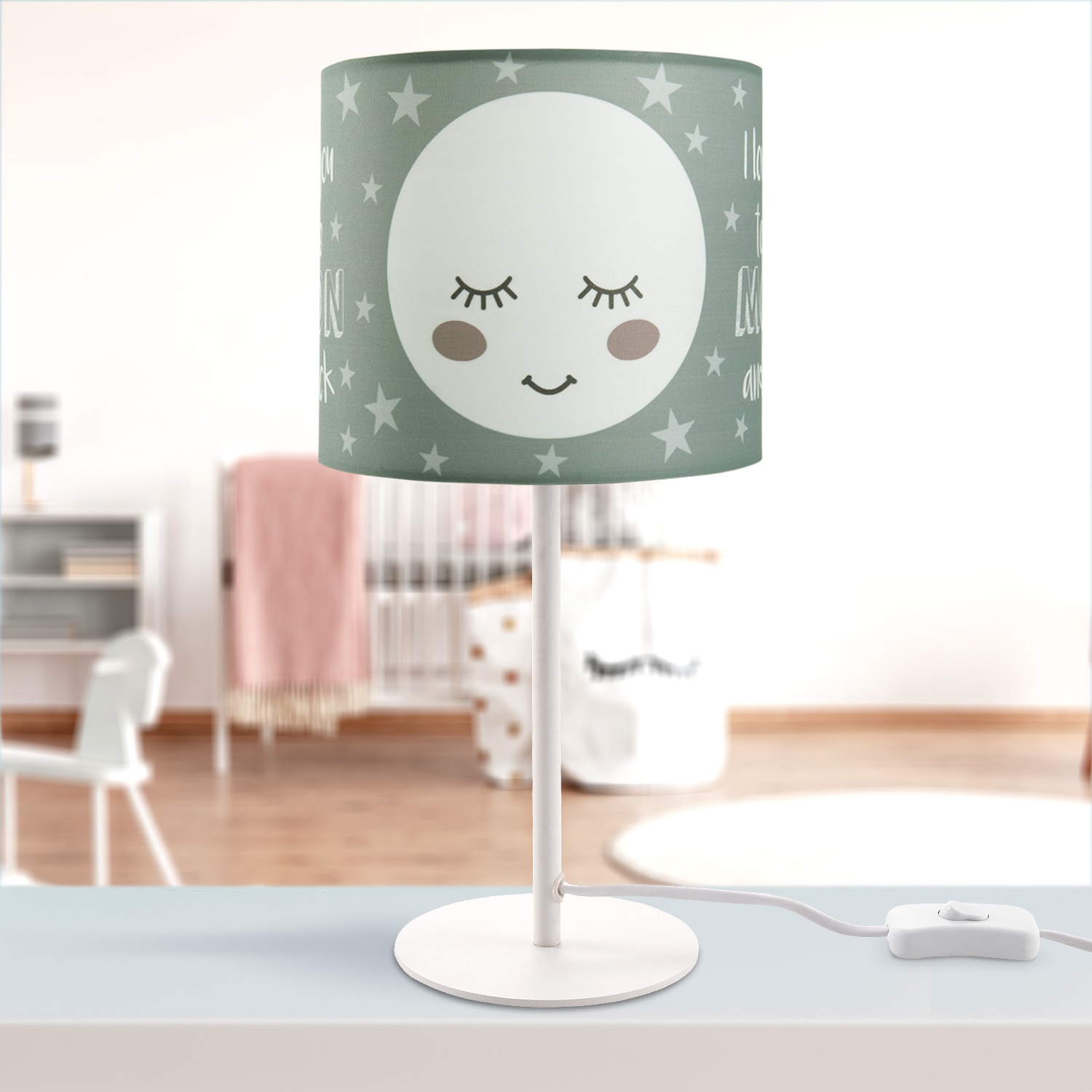 Paco Home Tischleuchte »Aleyna 103«, 1 flammig, Leuchtmittel E14 | ohne Leuchtmittel, Kinderlampe LED Kinderzimmer Lampe mit Mond-Motiv, Tischleuchte E14