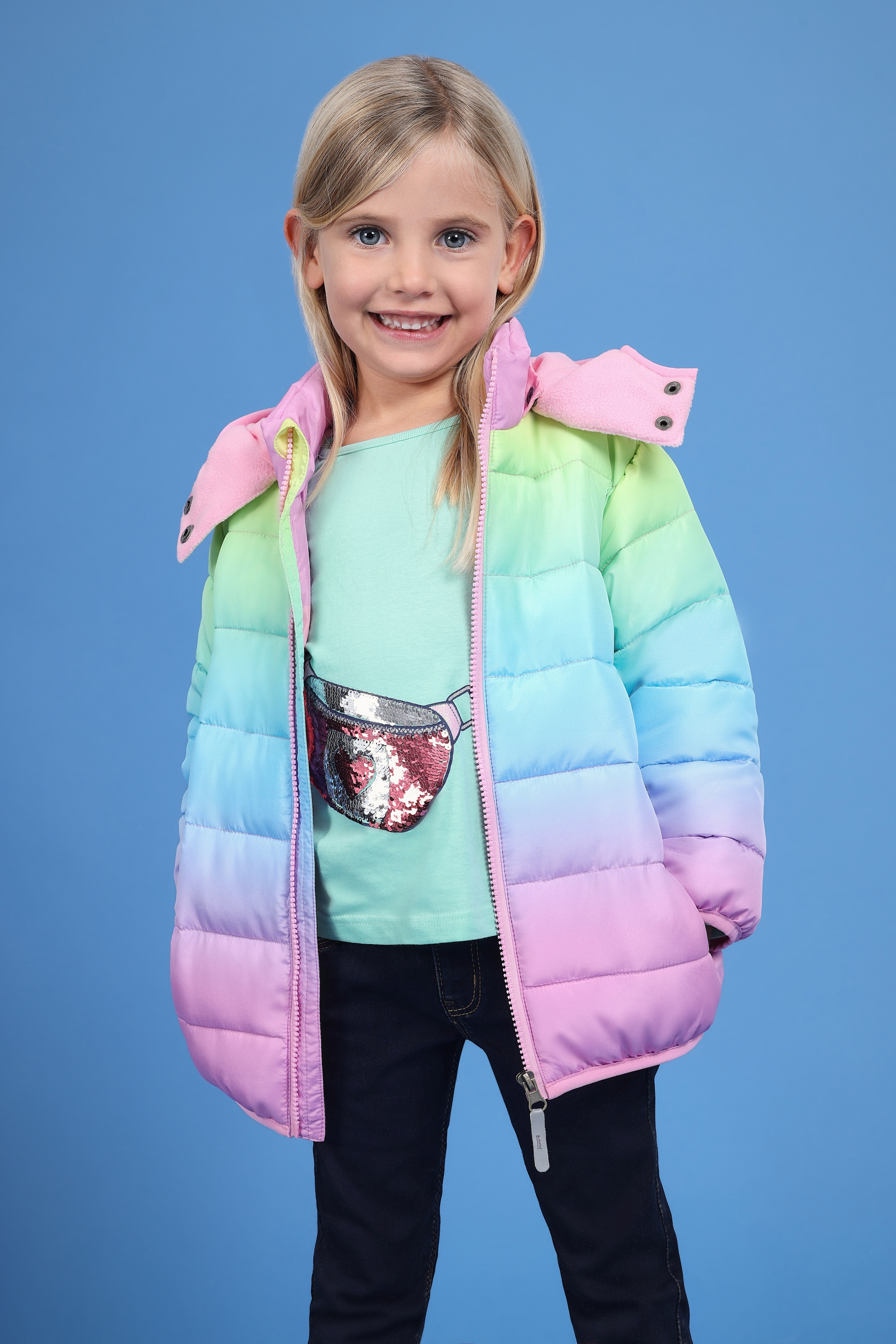 Blue Seven Steppjacke, mit Kapuze, in wunderschönem Farbverlauf und mit Reflektoren