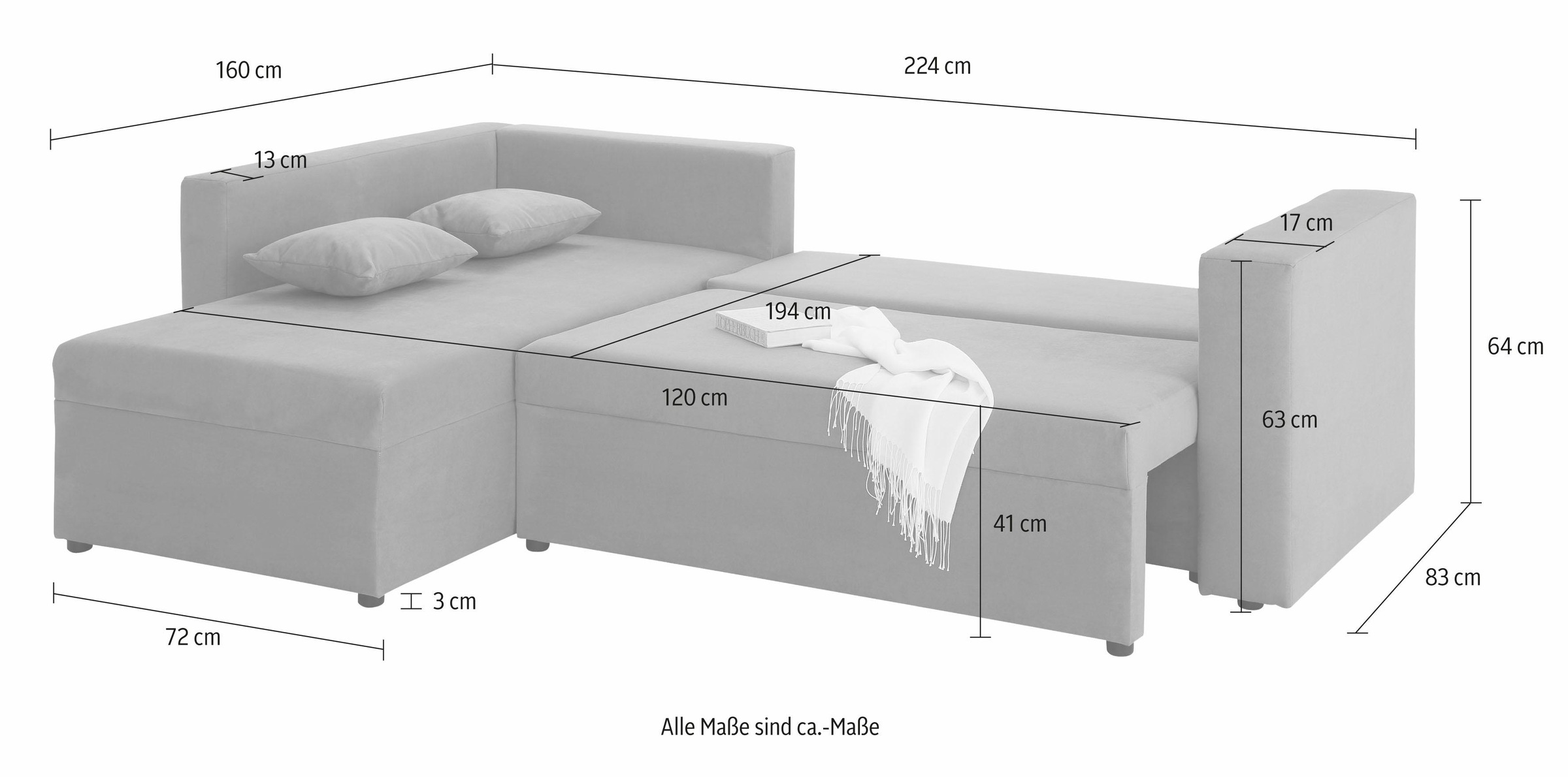 Home affaire Ecksofa »Pur L-Form«, wahlweise mit Bettfunktion