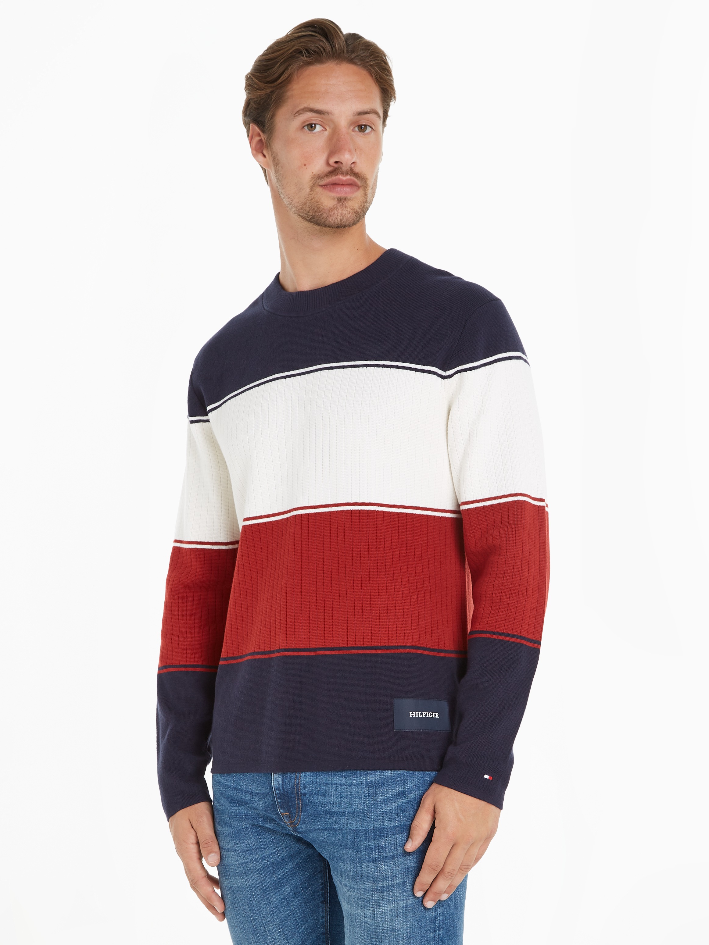 Tommy Hilfiger Rundhalspullover »MILANO COLOURBLOCK CREW NECK«, modische Blockstreifen