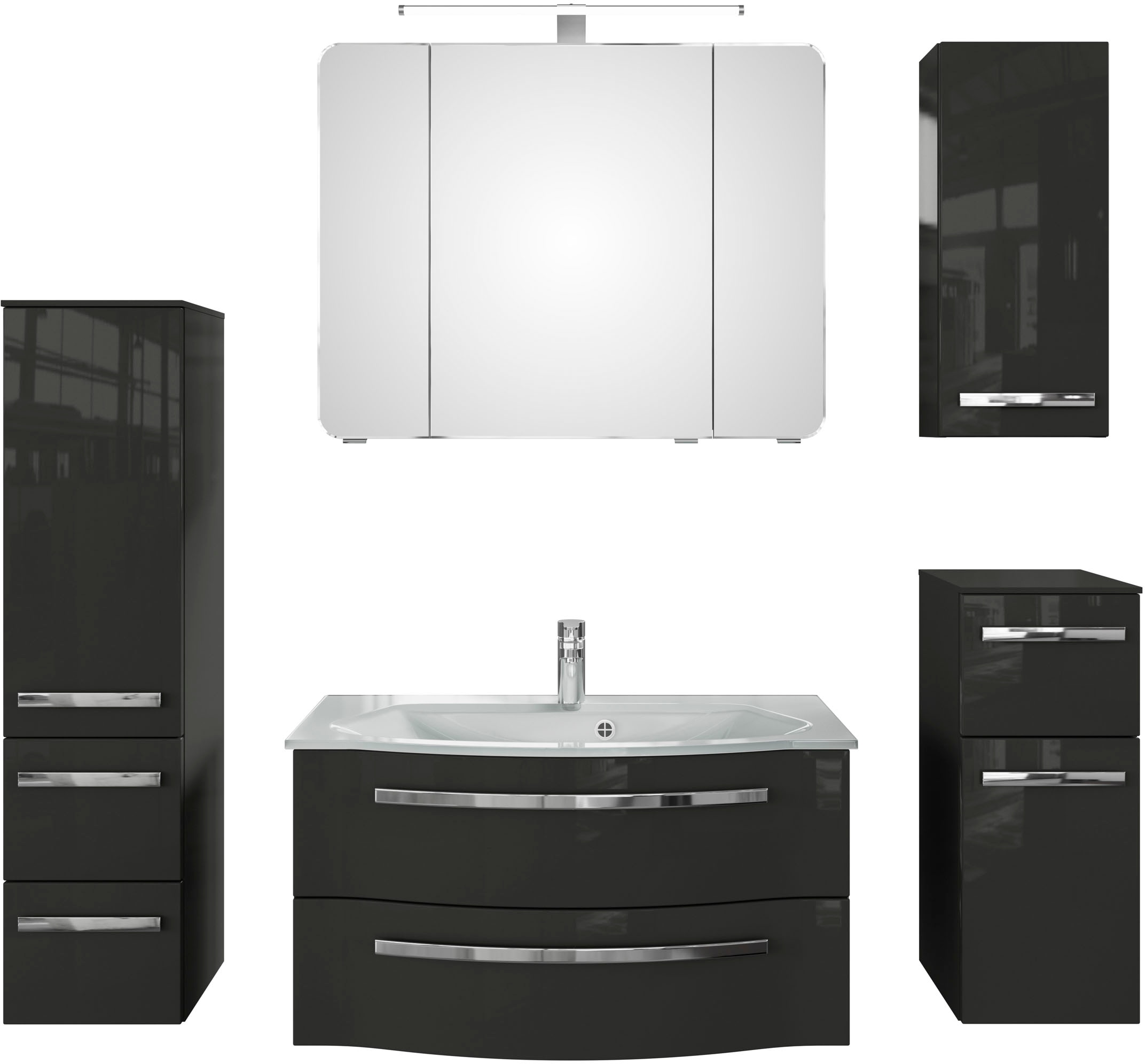 Saphir Badmöbel-Set "Serie 4005, vormontiert, Glaswaschbecken, Spiegelschra günstig online kaufen