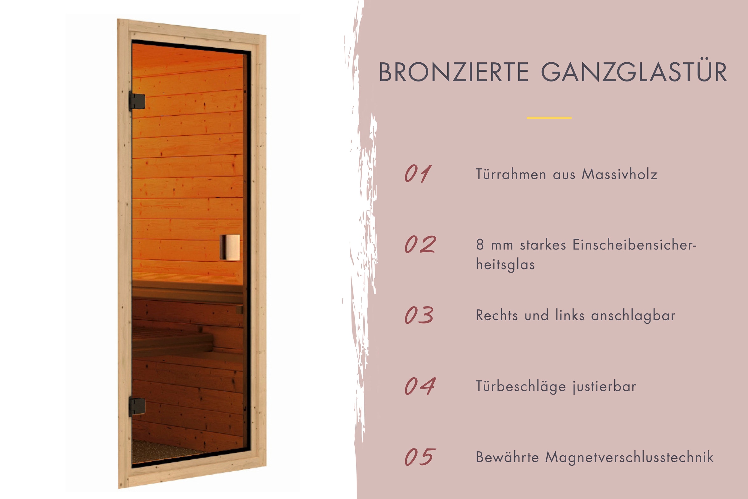Karibu Sauna »"Homa " mit bronzierter Tür naturbelassen«, mit integrierter Mineralwolldämmung