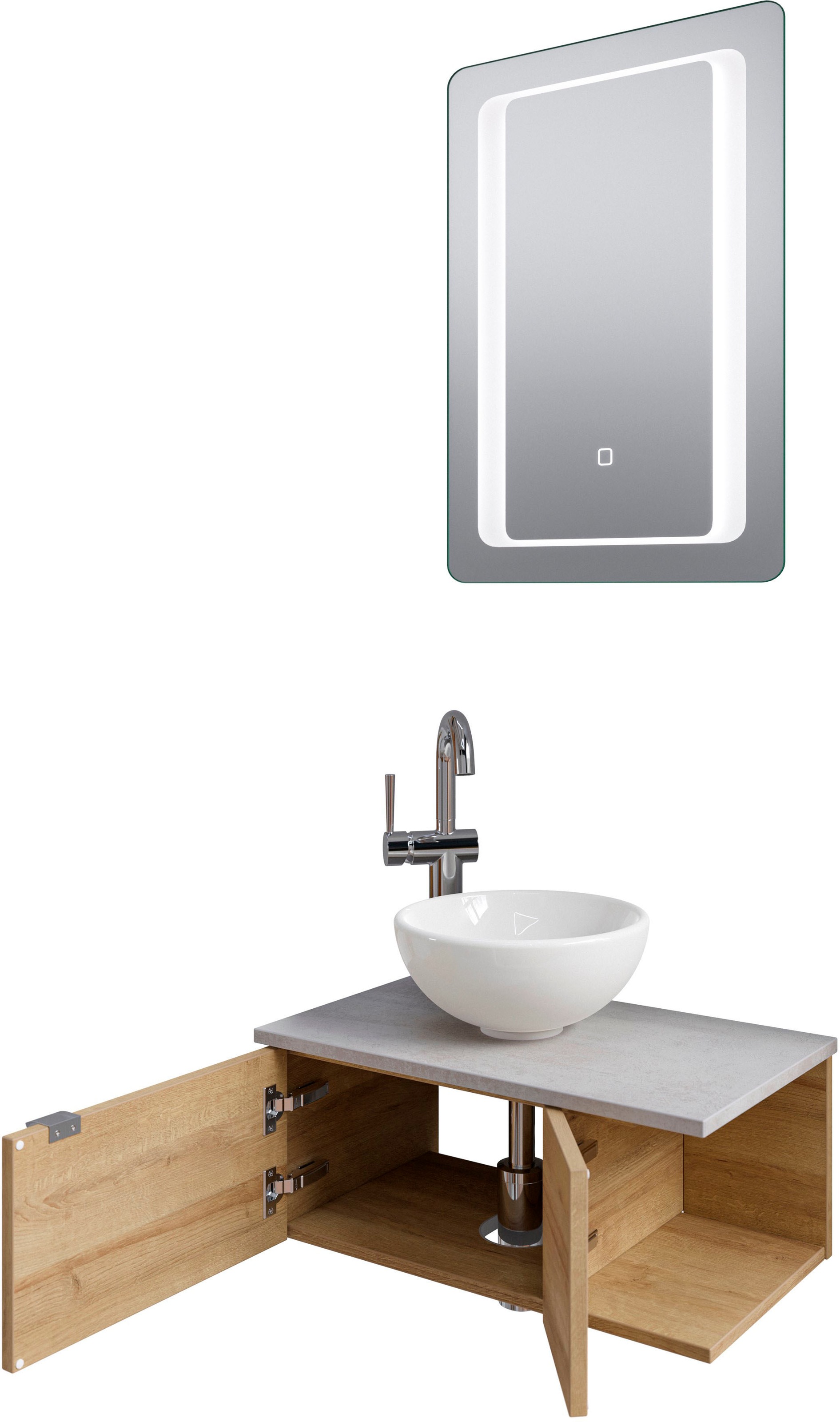 Saphir Badmöbel-Set »Serie 6915«, (4 St.), Gäste-Bad, 61 cm breit, mit LED-Spiegel, offenem Fach und 2 Türen