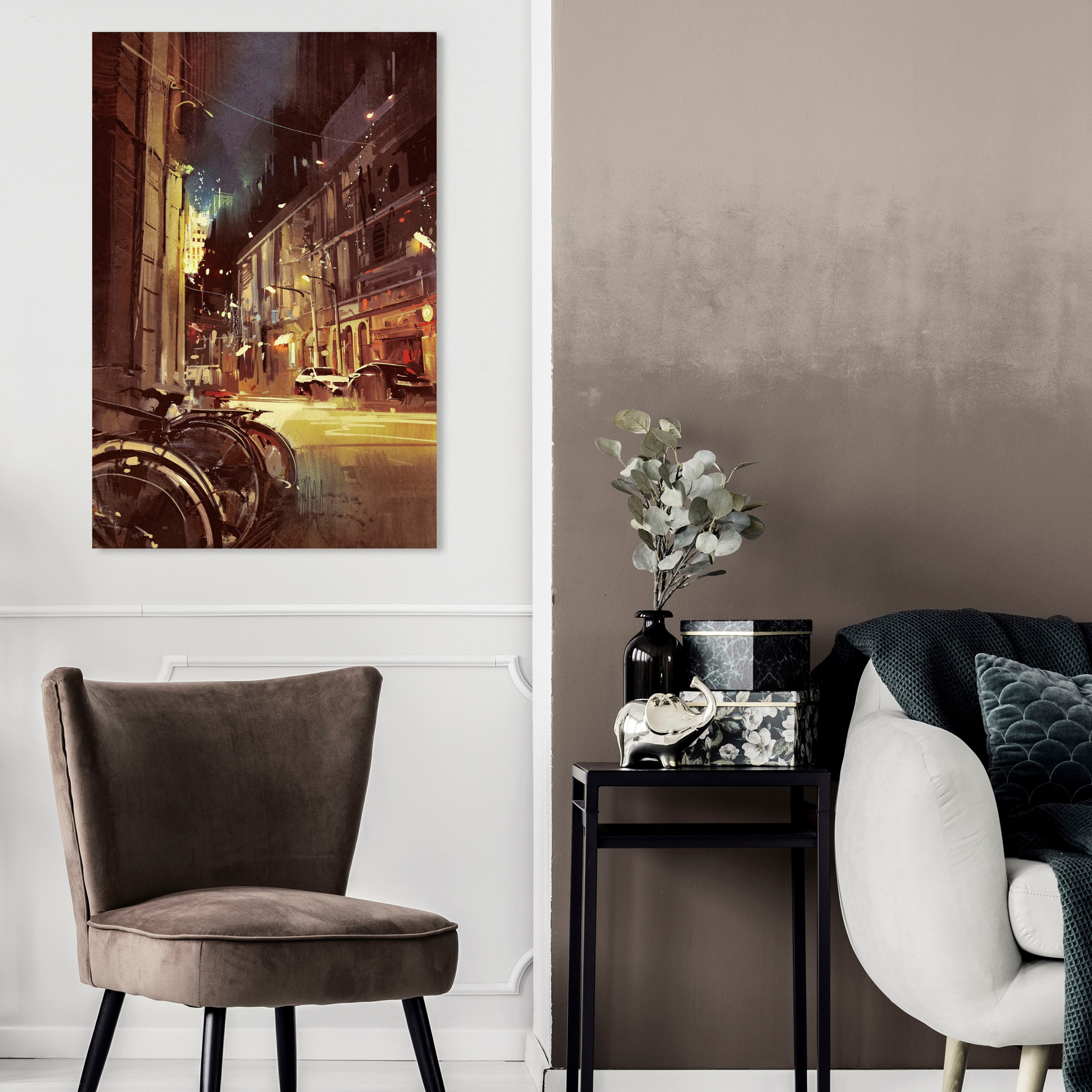 queence Leinwandbild "Stadt Fahrrad" Abstrakte  Fahrräder  Städte Premium-L günstig online kaufen