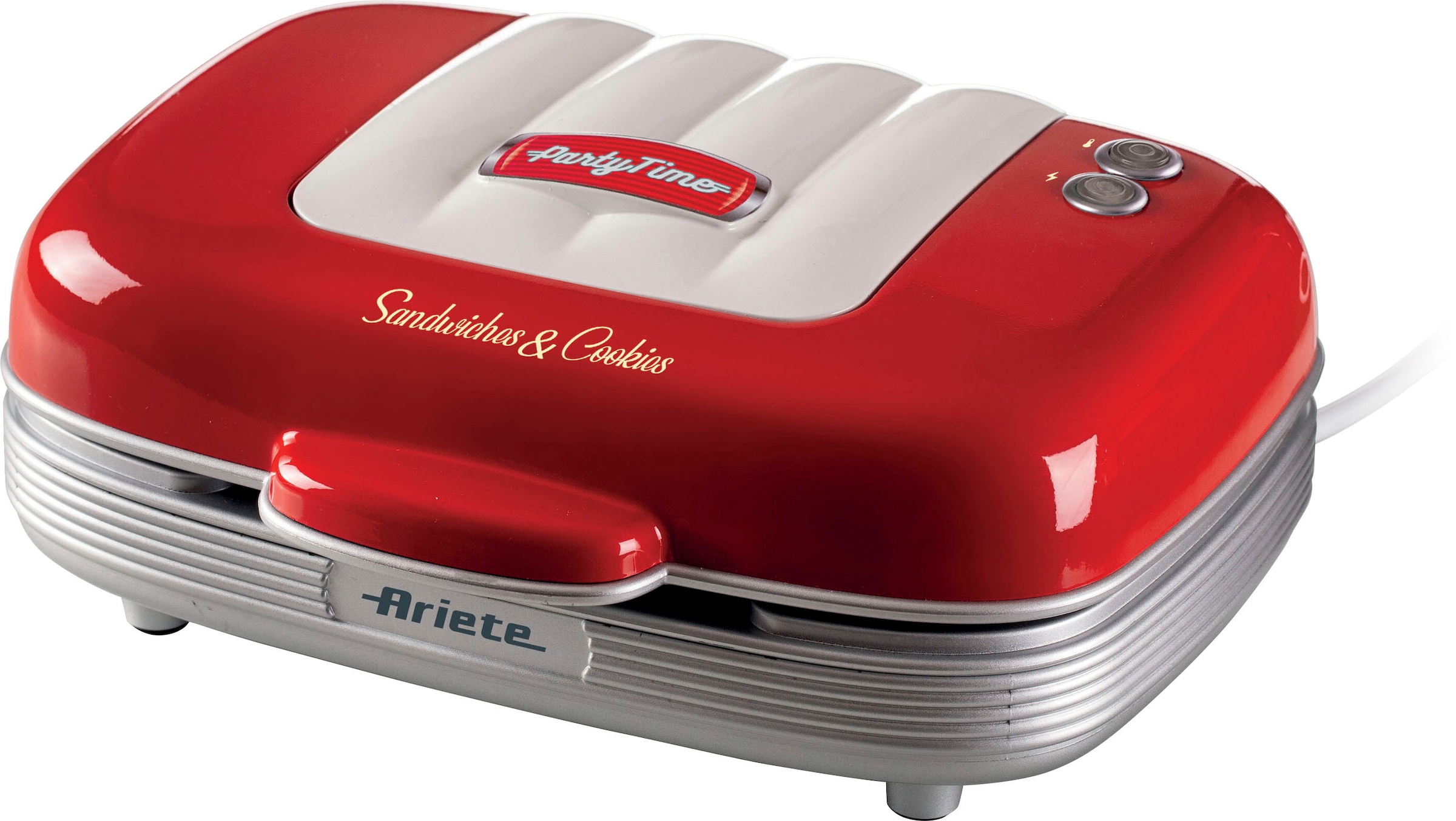 Ariete 3-in-1-Sandwichmaker "Party Time 1972R, Cookie-Maker", 700 W, für Sandwiches, Muffins und Donats, rot