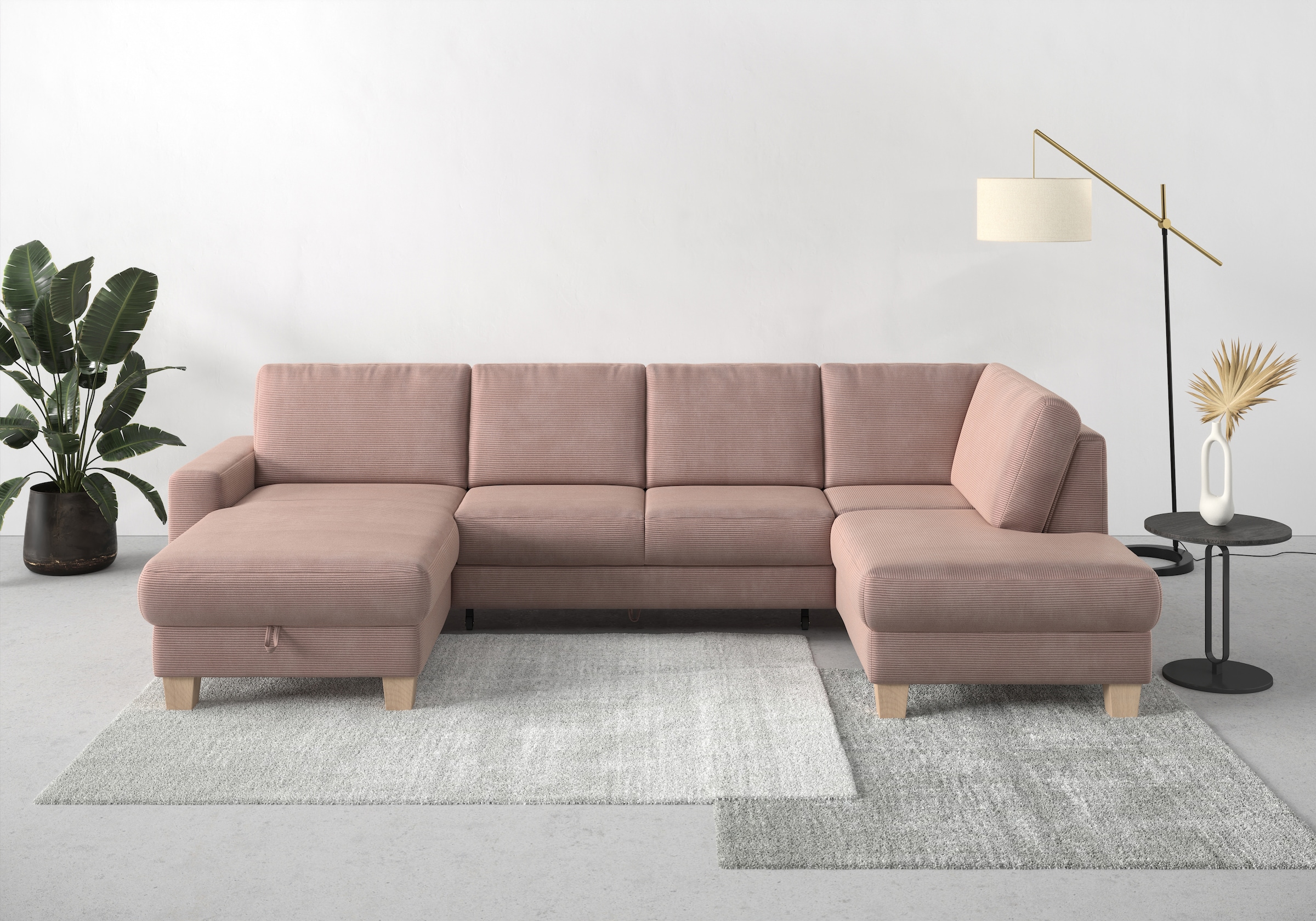 Home affaire Wohnlandschaft »Summer U-Form«, mit oder ohne Bettfunktion und Bettkasten, Cord-Bezug