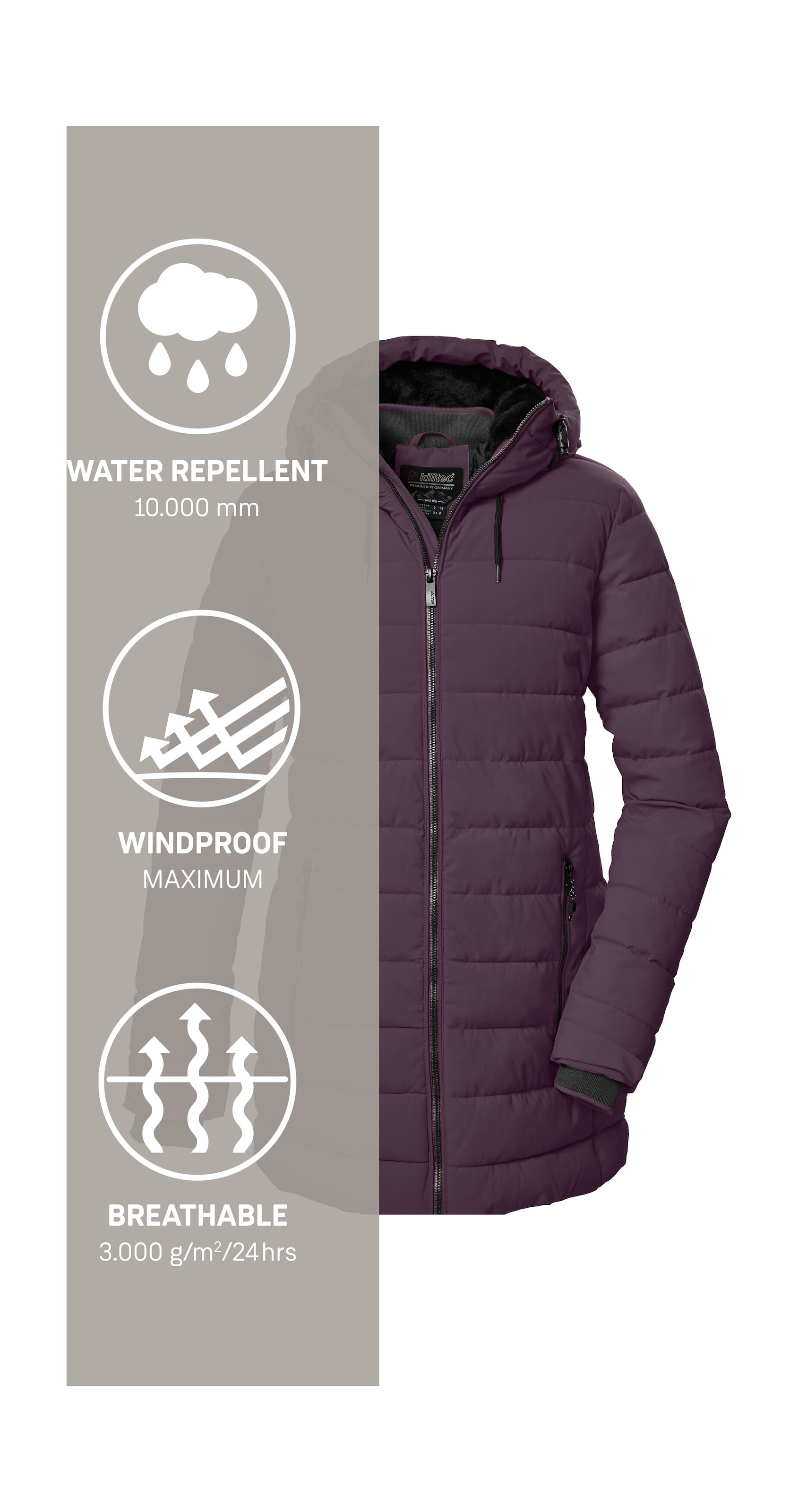 Killtec Steppmantel »KOW 55 WMN QLTD PRK« Wasserabweisender, winddichter Damenparka, atmungsaktiv