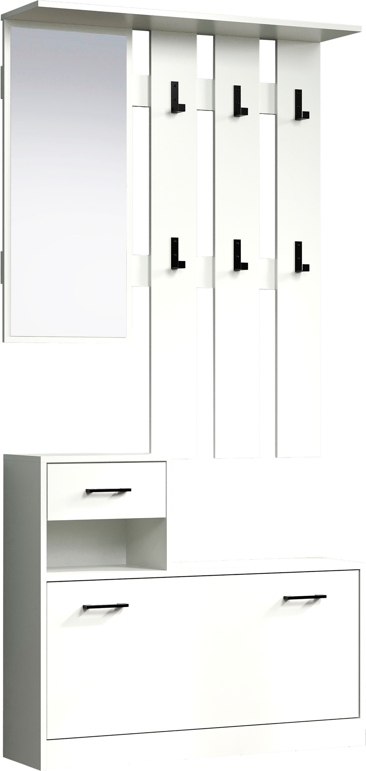 INOSIGN Garderobe »Basel«, (1 St.), Kompaktgarderobe - Schuhkipper, Paneel und Spiegel - 90/24/195 cm