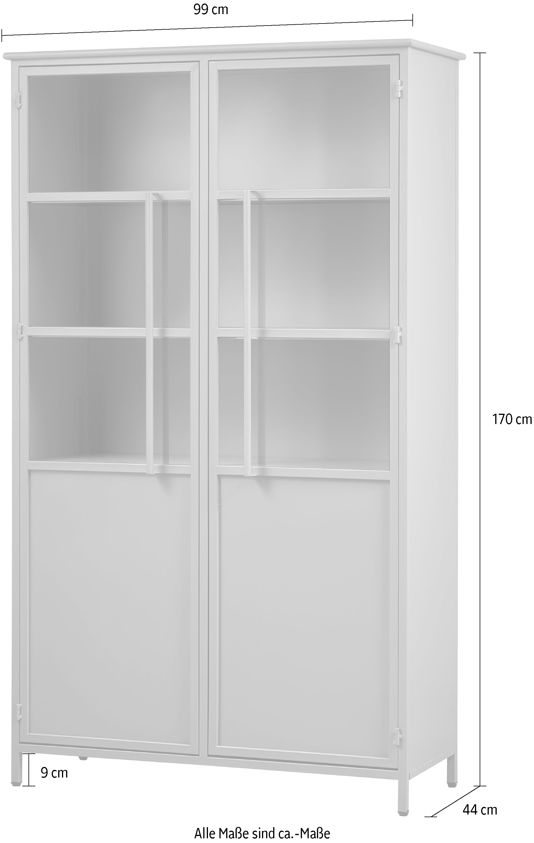 WOOOD Vitrine »WOOOD EXHIBIT VITRINE SCHRANK METALL KHAKI« Ausstellungsvitrine Exhibit, mattes Schwarzmetall, 4 stabile Regale