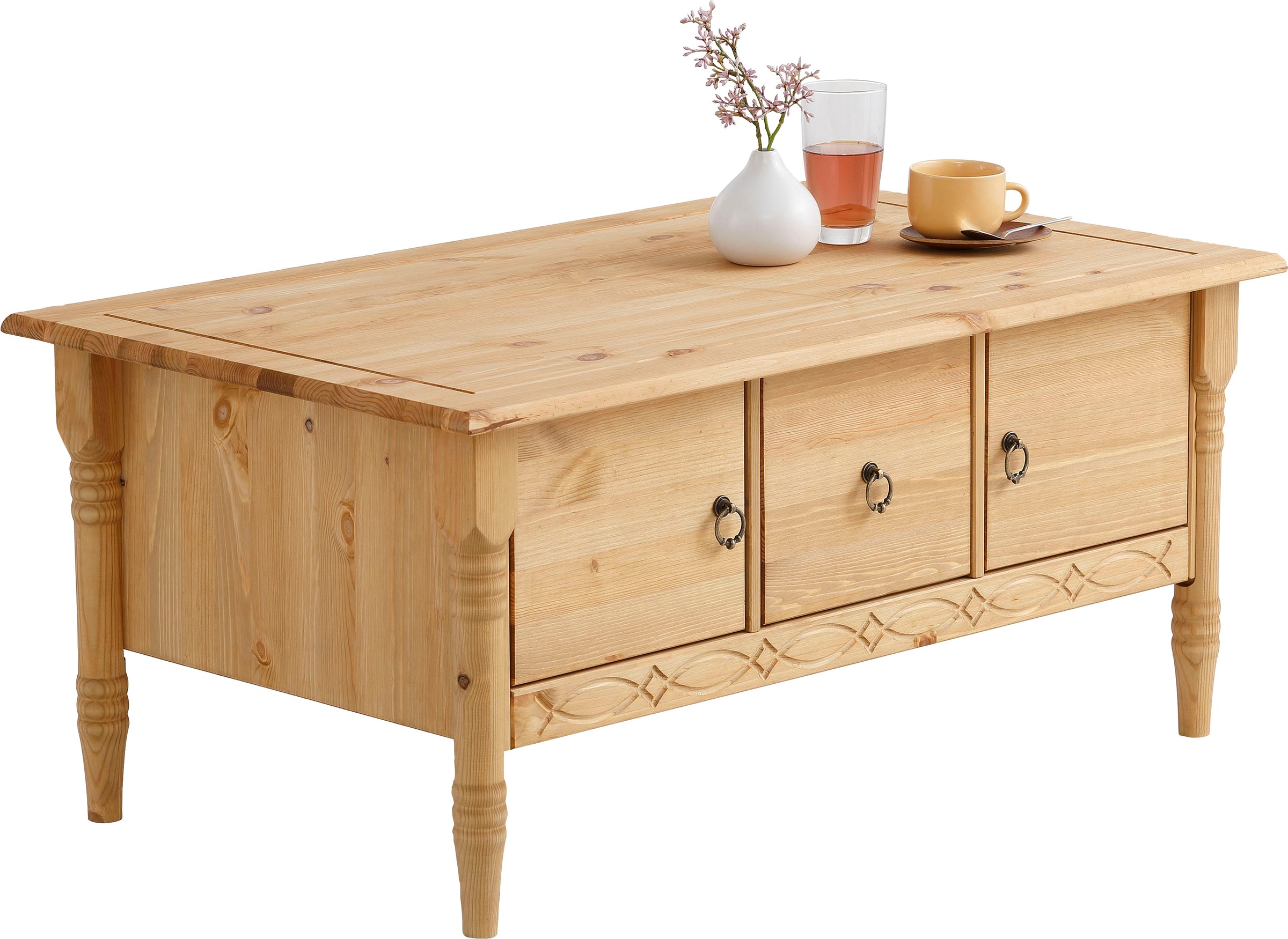 Couchtisch OTTO HOME "Indra", beige (natur), B:100cm H:45cm T:60cm, Tische, Couchtisch, aus massiver Kiefer, FSC, mit Stauraum, dezentes Ornament 3