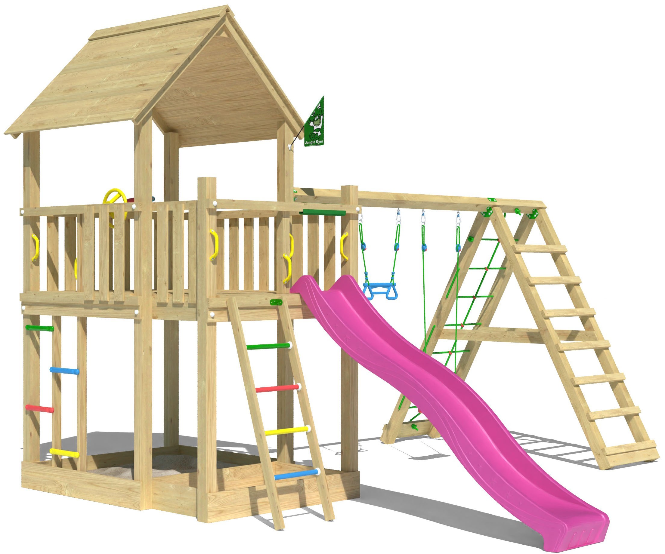 Jungle Gym Spielturm »Majesty«, (Set), Spielanlage mit Schaukel, Kletterbock und Rutsche mit Wasseranschluss
