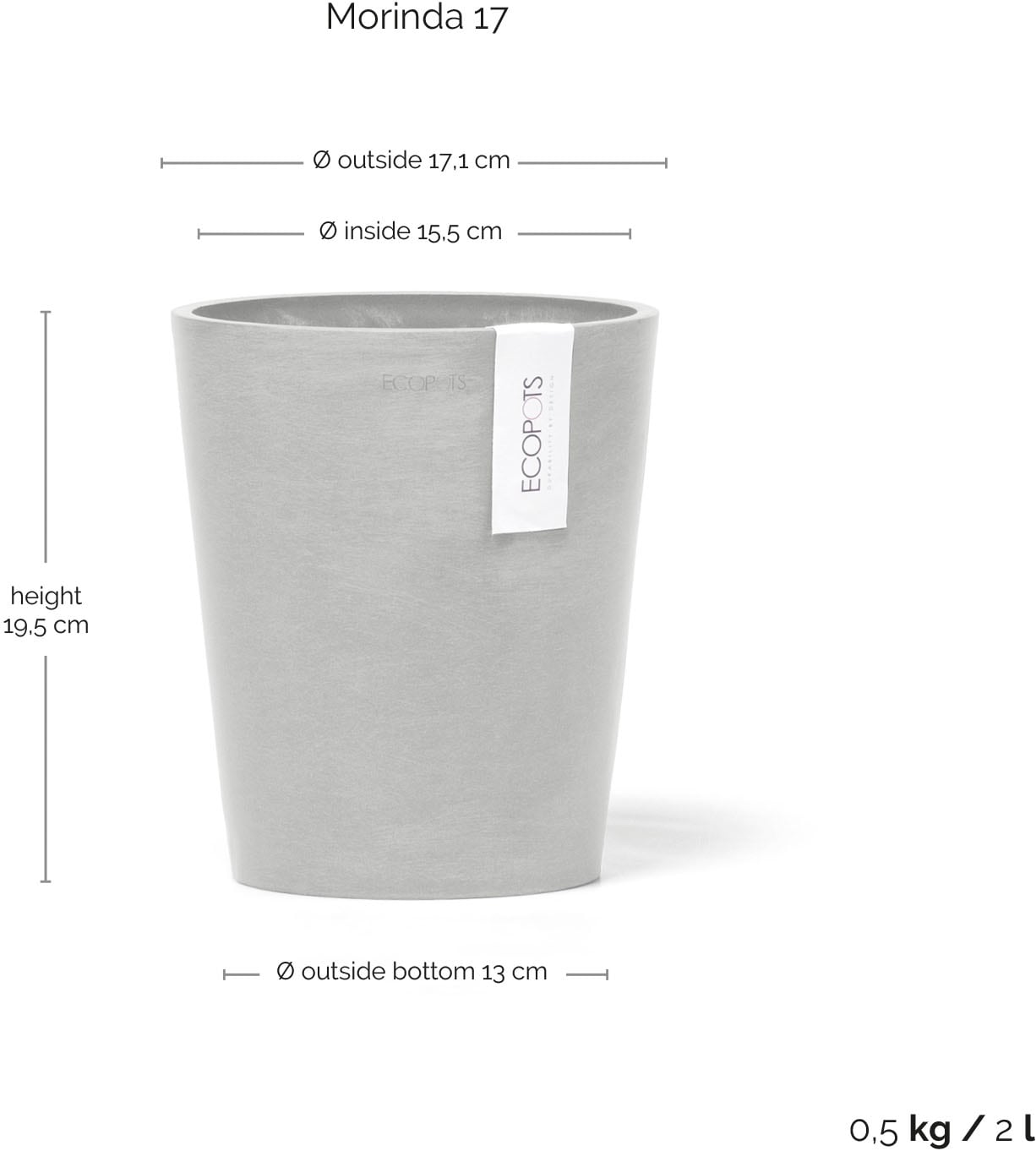 ECOPOTS Blumentopf »Morinda Orchidee 17 Weißgrau« für den Innenbereich