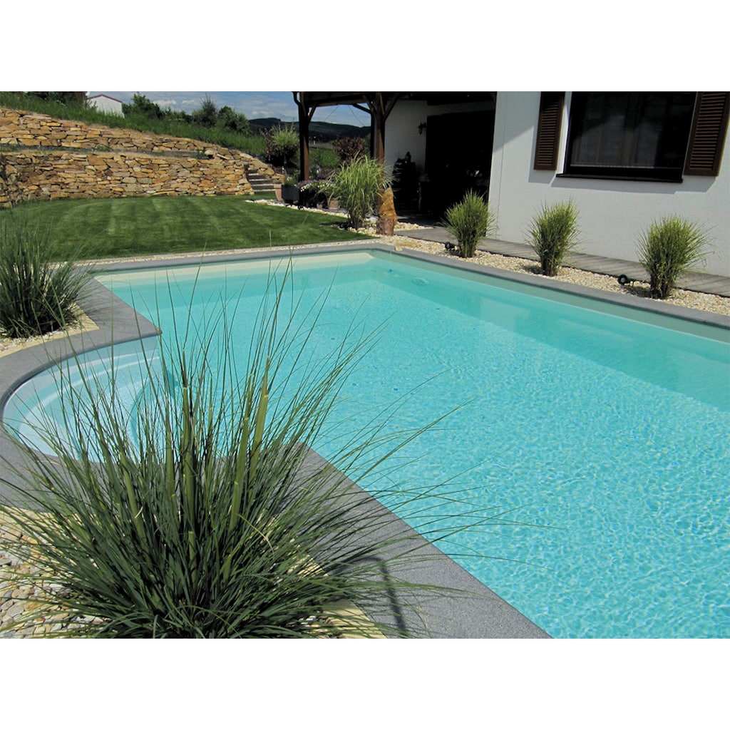 KWAD Schwimmbecken »STYROPOR®STEIN POOL ALL INCLUSIVE, BxLxH: 350x700x150 cm«, (Set), mit Römertreppe inkl. Beckenrandsteine & Poolbeleuchtung