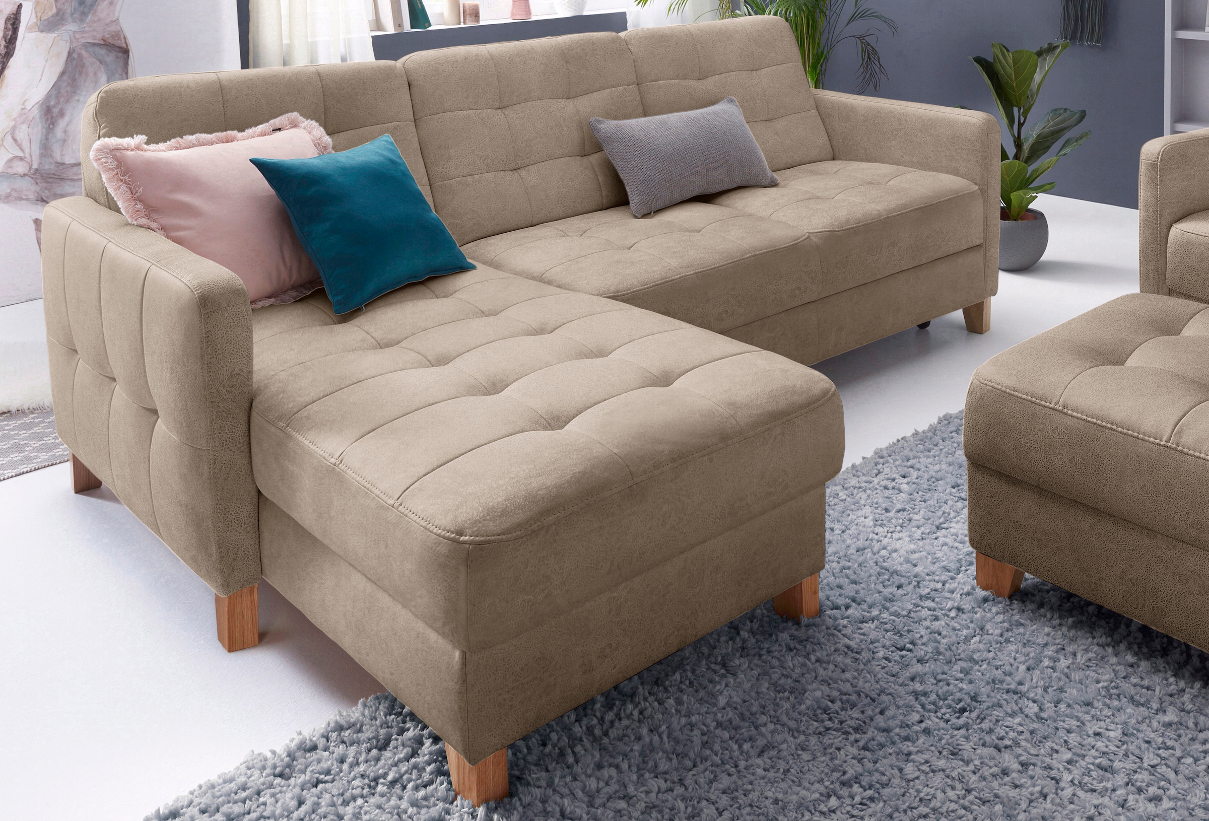 exxpo - sofa fashion Ecksofa »Elio, kompakt und komfortabel, bequem und zeitloses Design, L-Form«, wahlweise mit Bettfunktion