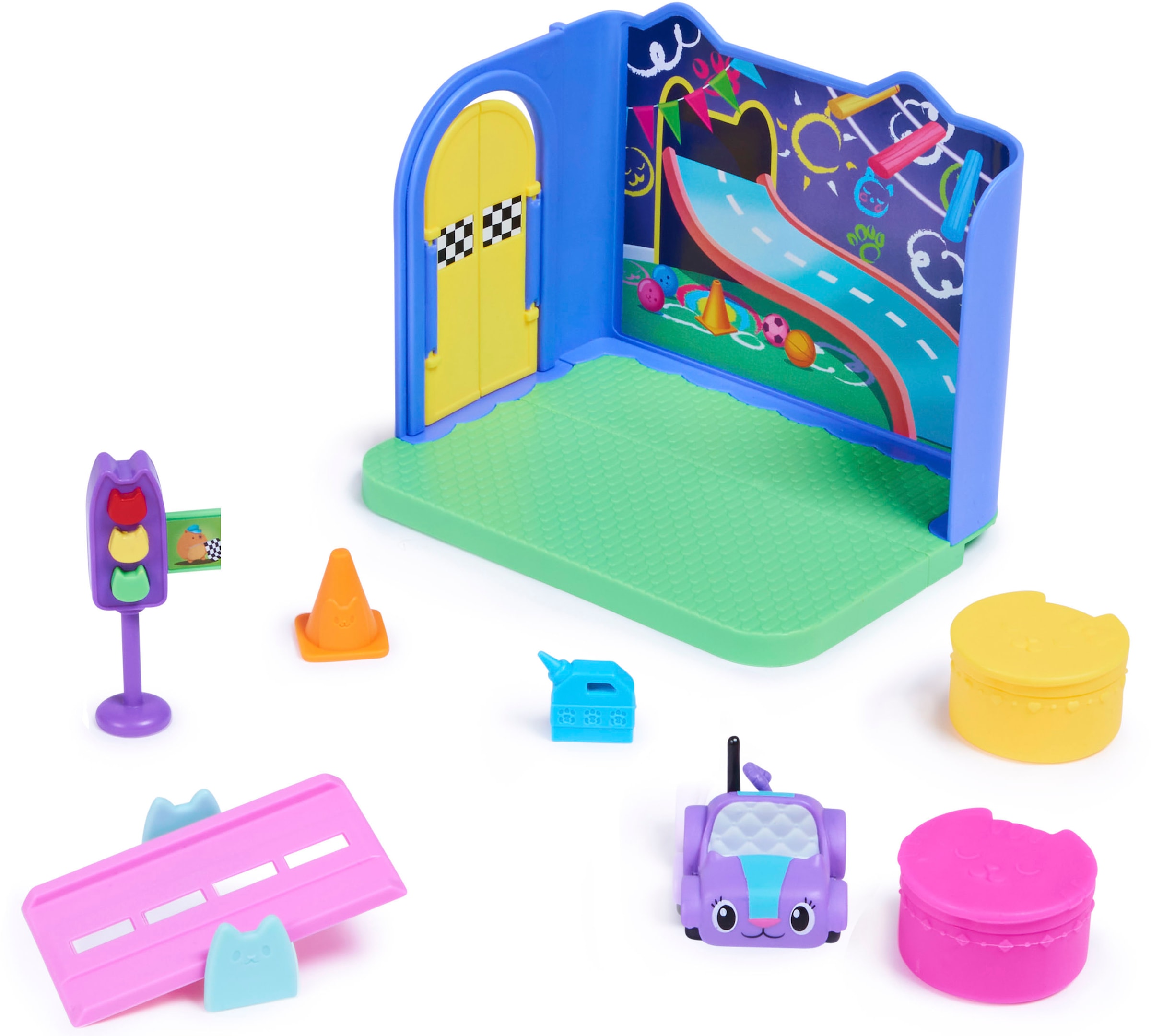 Spin Master Spielwelt »Gabby's Dollhouse – Deluxe Room – Carlita's Spielzimmer«, Spielzimmer mit Carlita Auto, Möbelstücken und thematischem Zubehör