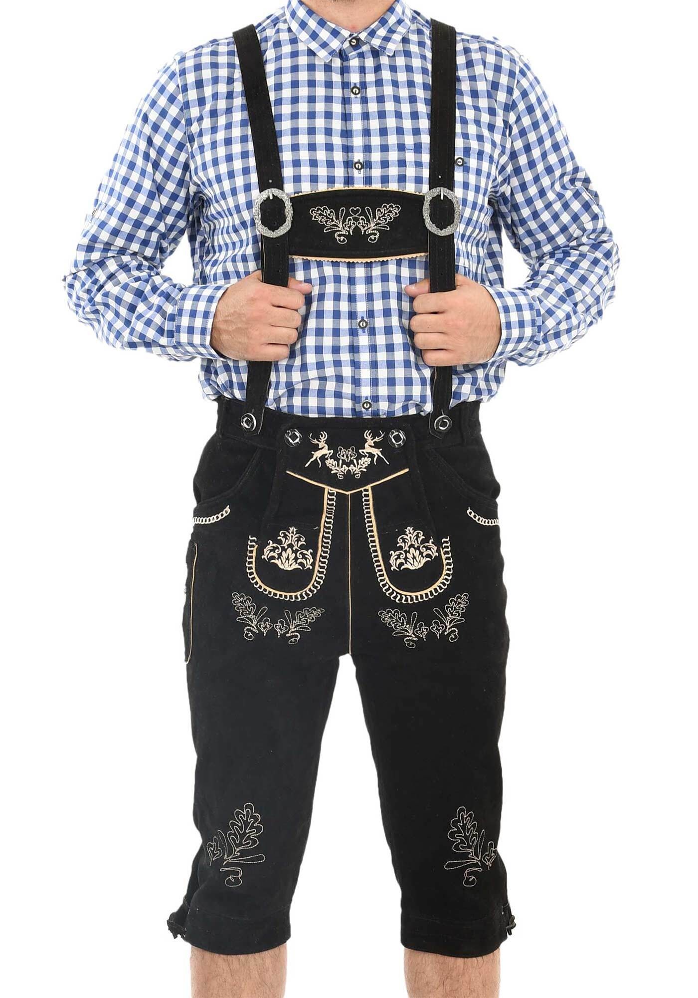Alessandro Salvarini Trachtenlederhose »ASGustl«, Lederhose in Trachtenstil mit Stickerei und Trägern aus Echtleder