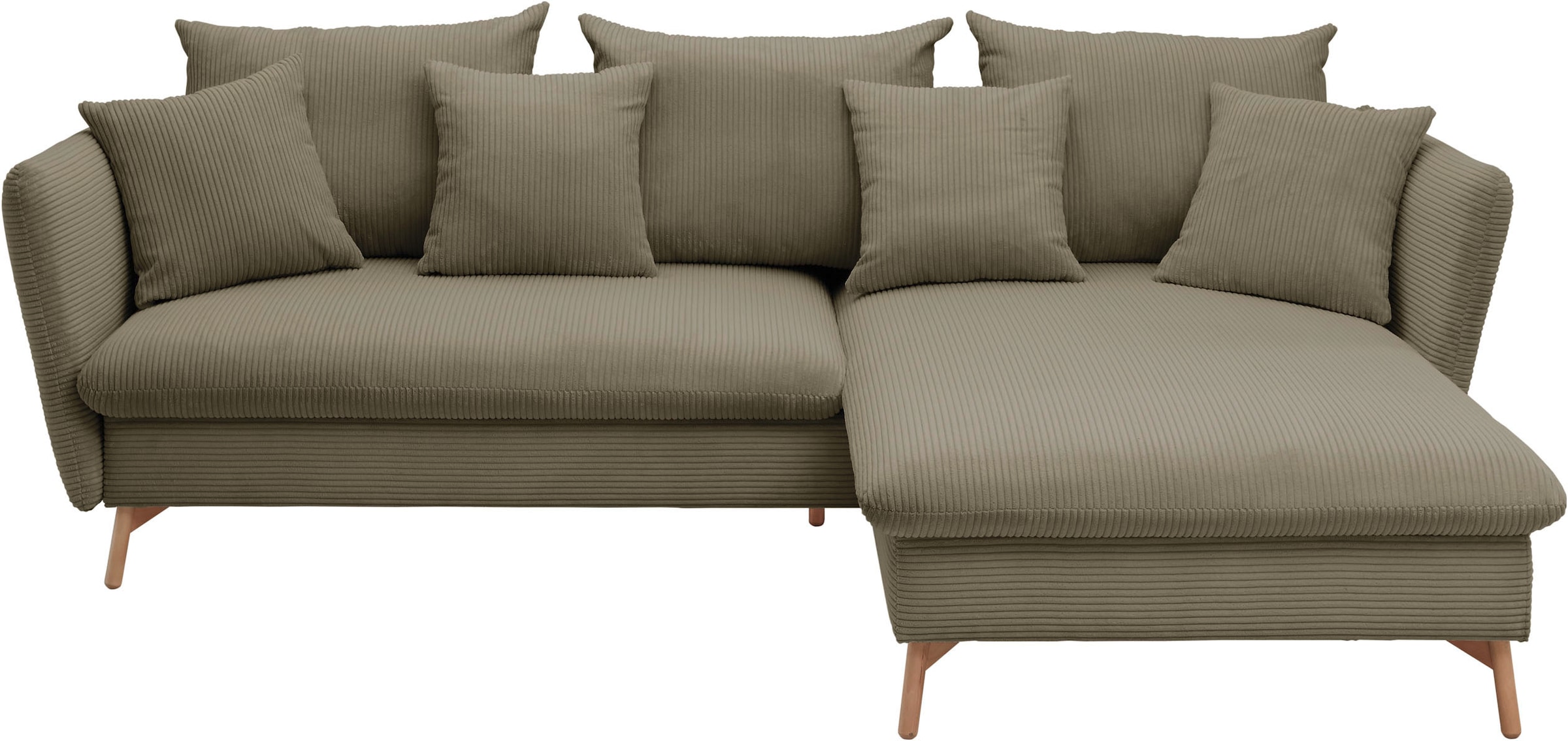 andas Ecksofa »MERLE, 258 cm, L-Form, traumhafter Cord,«, mit Bettfunktion und Bettkasten, Liegefläche 224 x 139