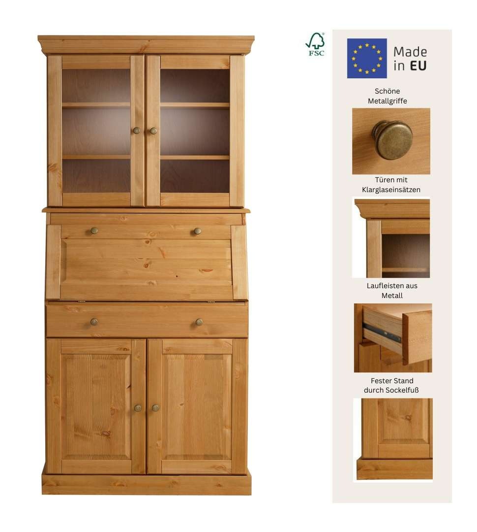 Thumbnail - Home affaire Sekretär "Rosi im Landhausstil", Schreibtisch aus Massivholz, mit Vitrine, in 2 Breiten