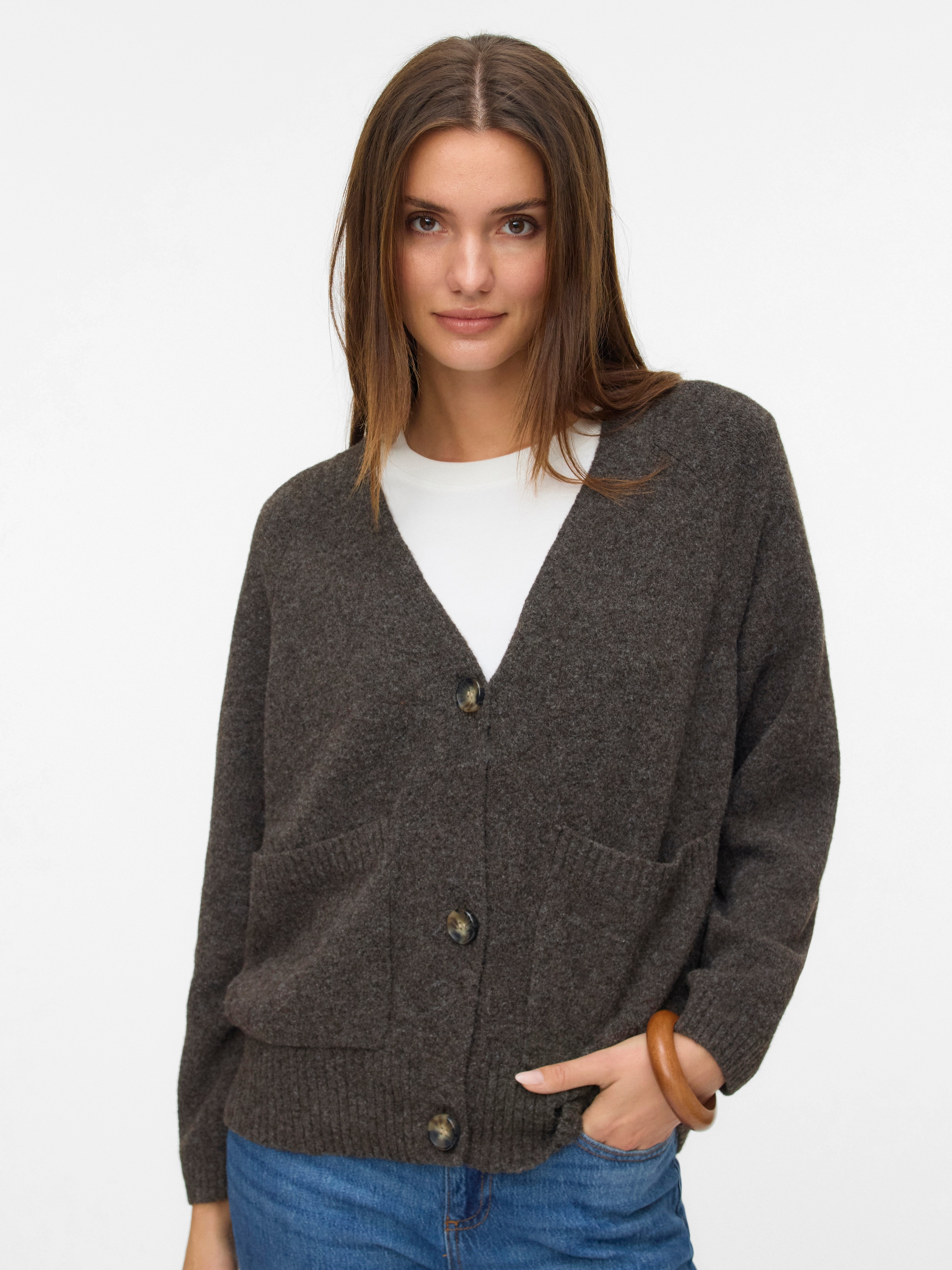 Vero Moda Strickjacke "VMBOOM LS V-NECK BUTTON CARDIGAN GA NOOS" Materialmix, loose fit