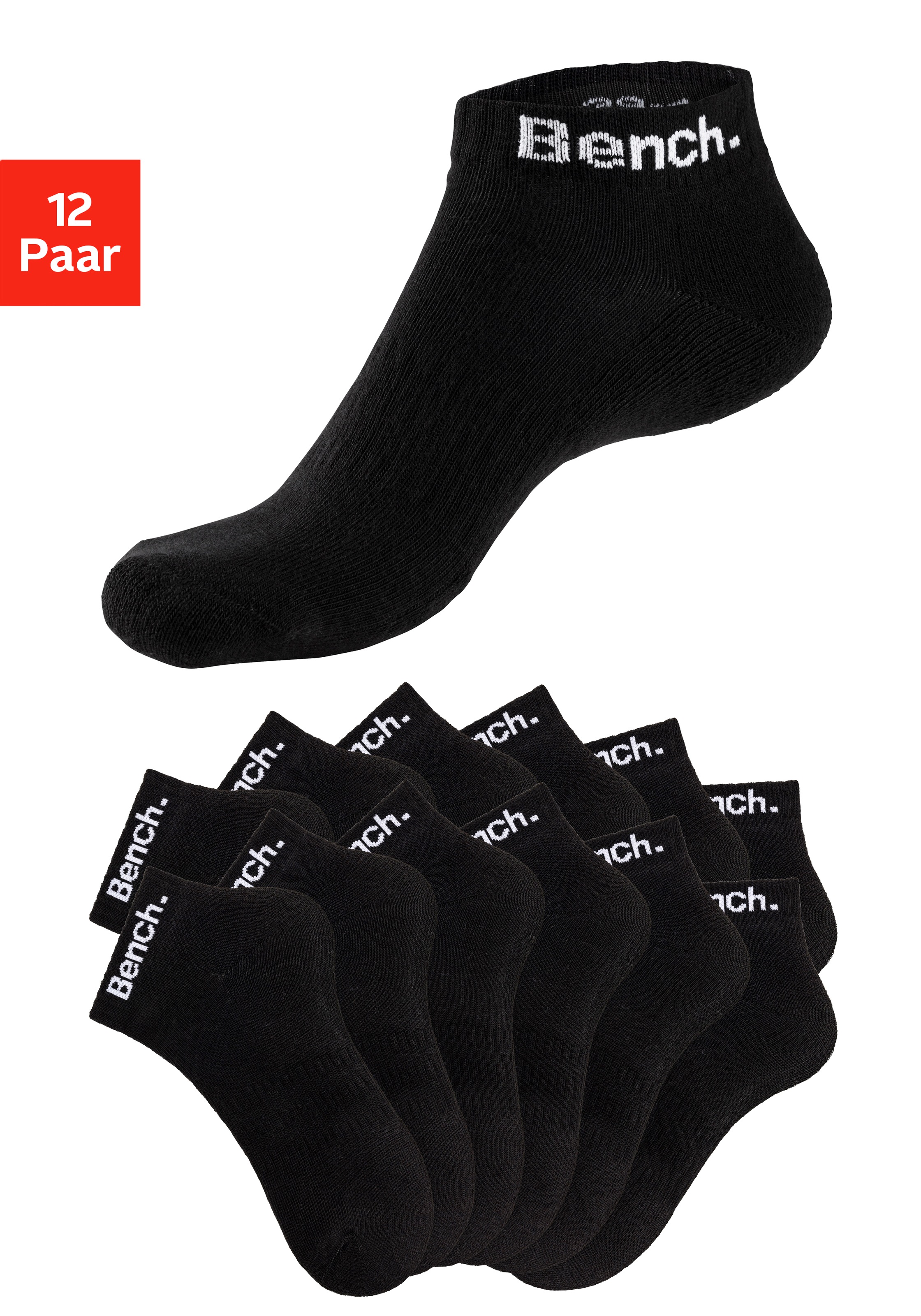 BENCH. Damen Sportsocken, Gr. 43, schwarz, Baumwollmischung, unifarben, Socken, Tennis Kurzsocken mit Halbfußfrottee