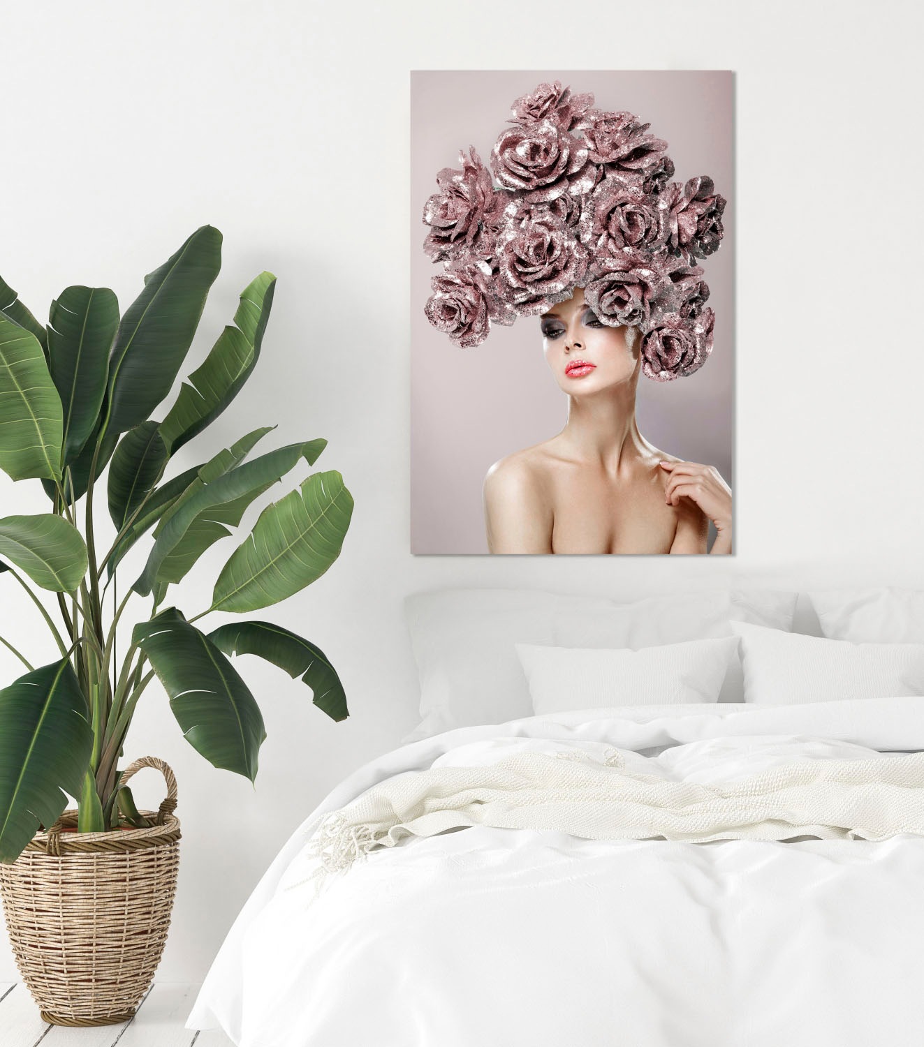 queence Acrylglasbild "Frau mit Blumenhut" Bilder von Frauen  Blumen  Fashi günstig online kaufen