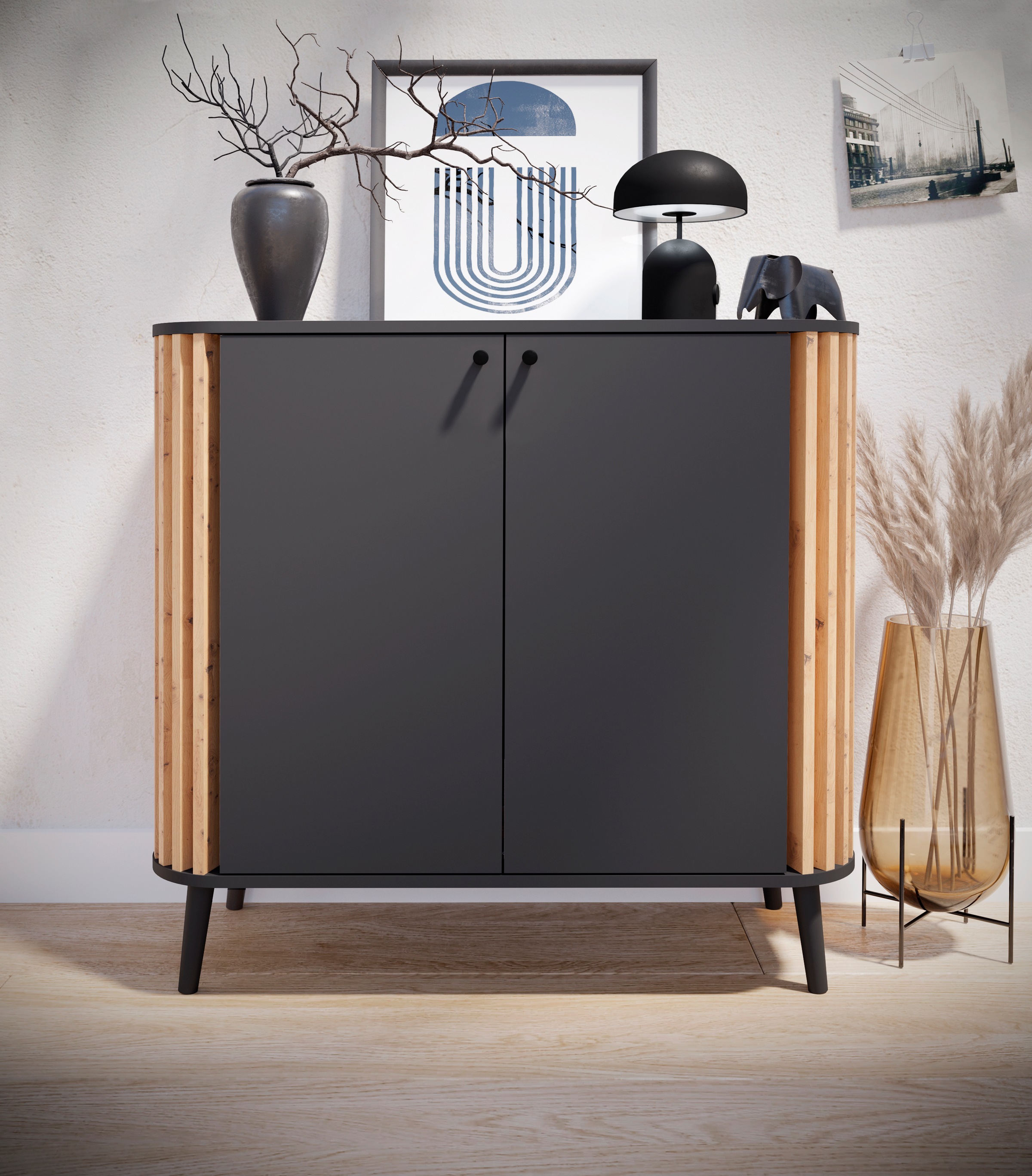 INOSIGN Kommode "Stavanger, Breite 92 cm, Paneel-Stäbchen-Optik, 2 Türen, 2 günstig online kaufen