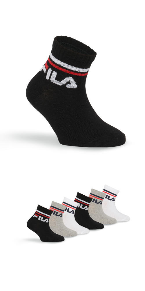 Fila 1100000002199 "JUNIOR UNISEX QUARTER PLAIN SOCKS" 6 Stk. tlg. mit eingestricktem Logo im Bündchen, Kindersocken