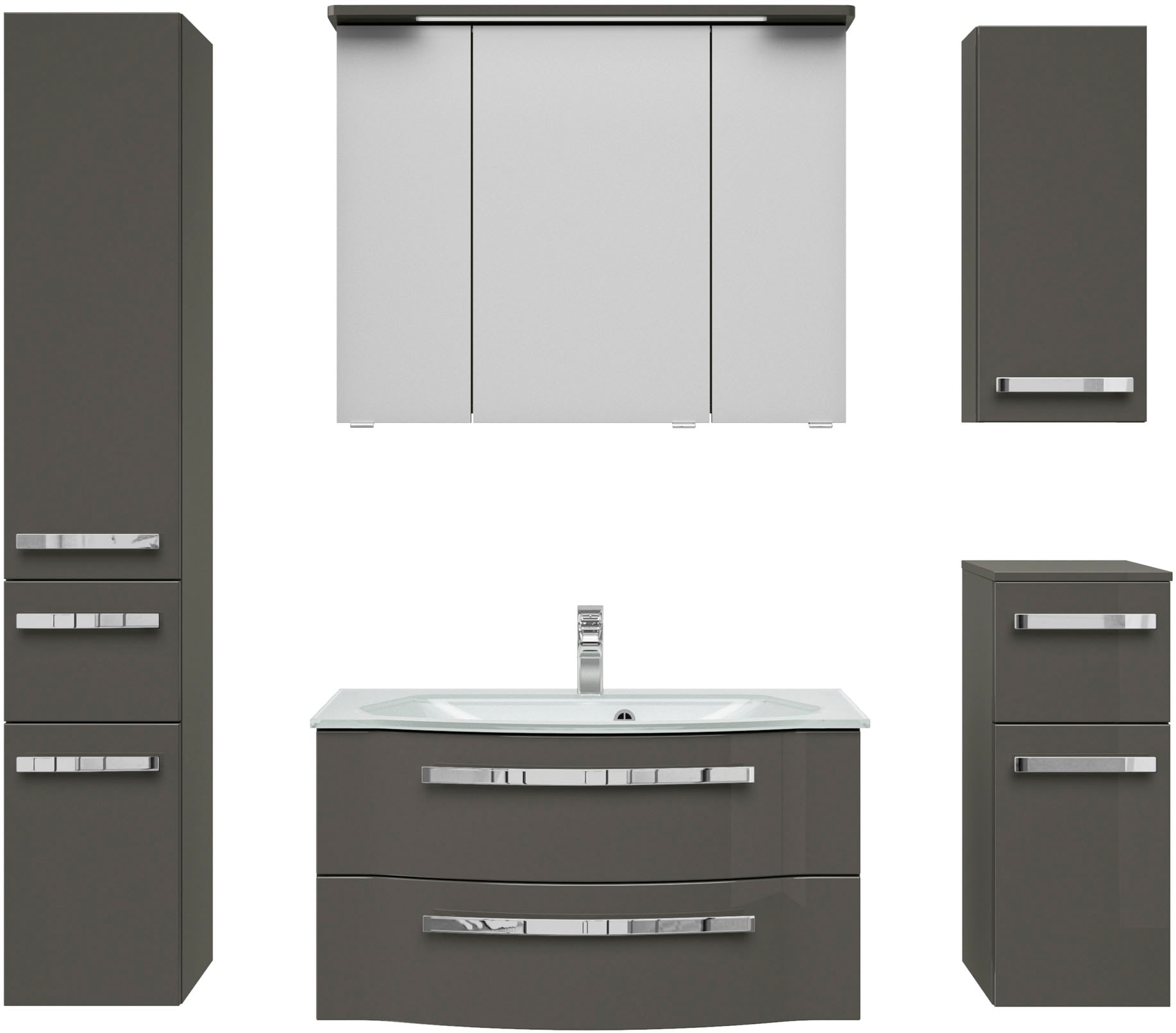 Saphir Badmöbel-Set "Serie 4005, vormontiert, Glaswaschbecken, Spiegelschra günstig online kaufen
