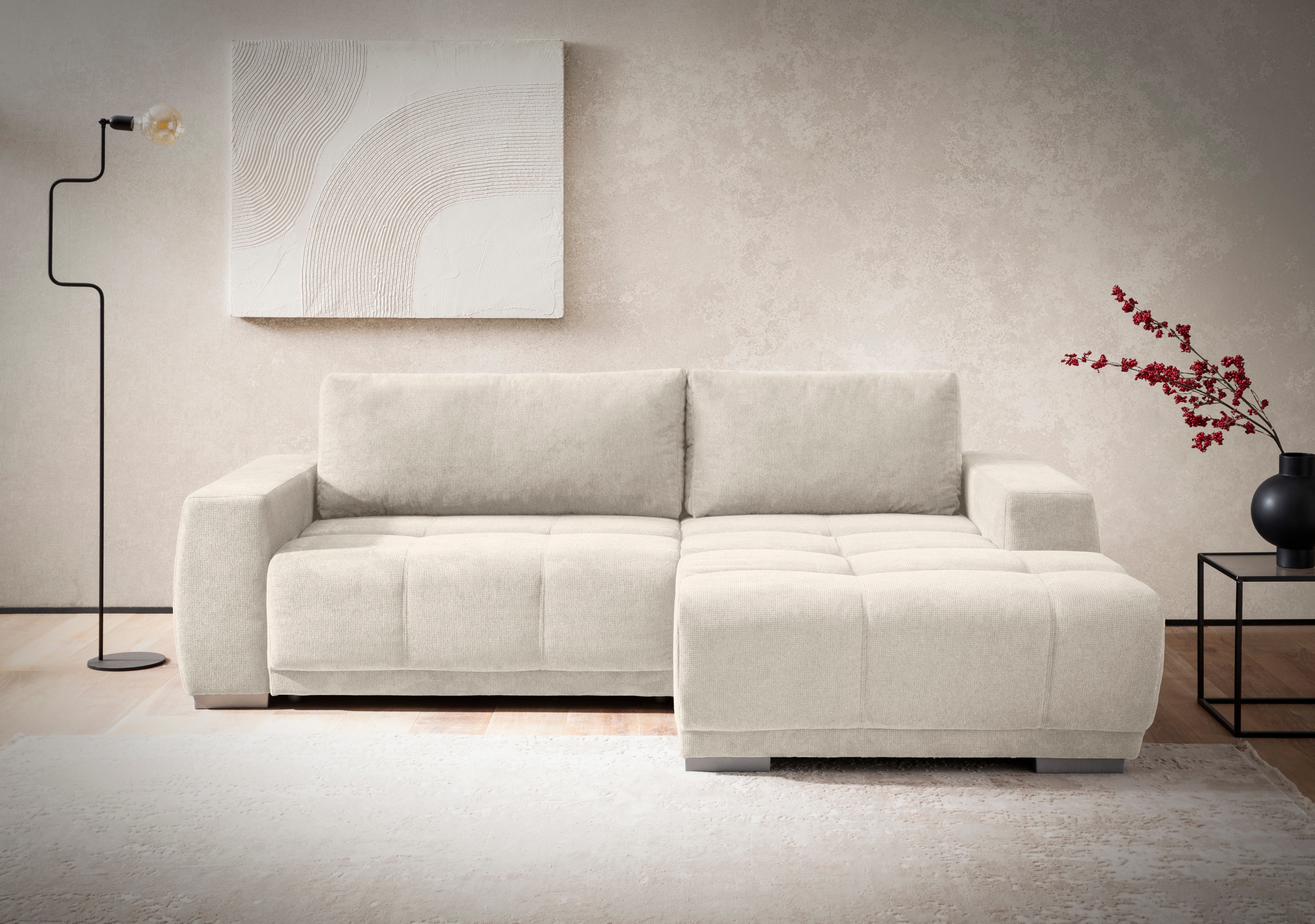 OTTO home Ecksofa "Bolero L-Form, B: 241 cm, bequeme Wellenunterfederung, wahlweise" mit Schlaffunktion und Bettkasten, Liegefläche 187x122cm, Gästebett