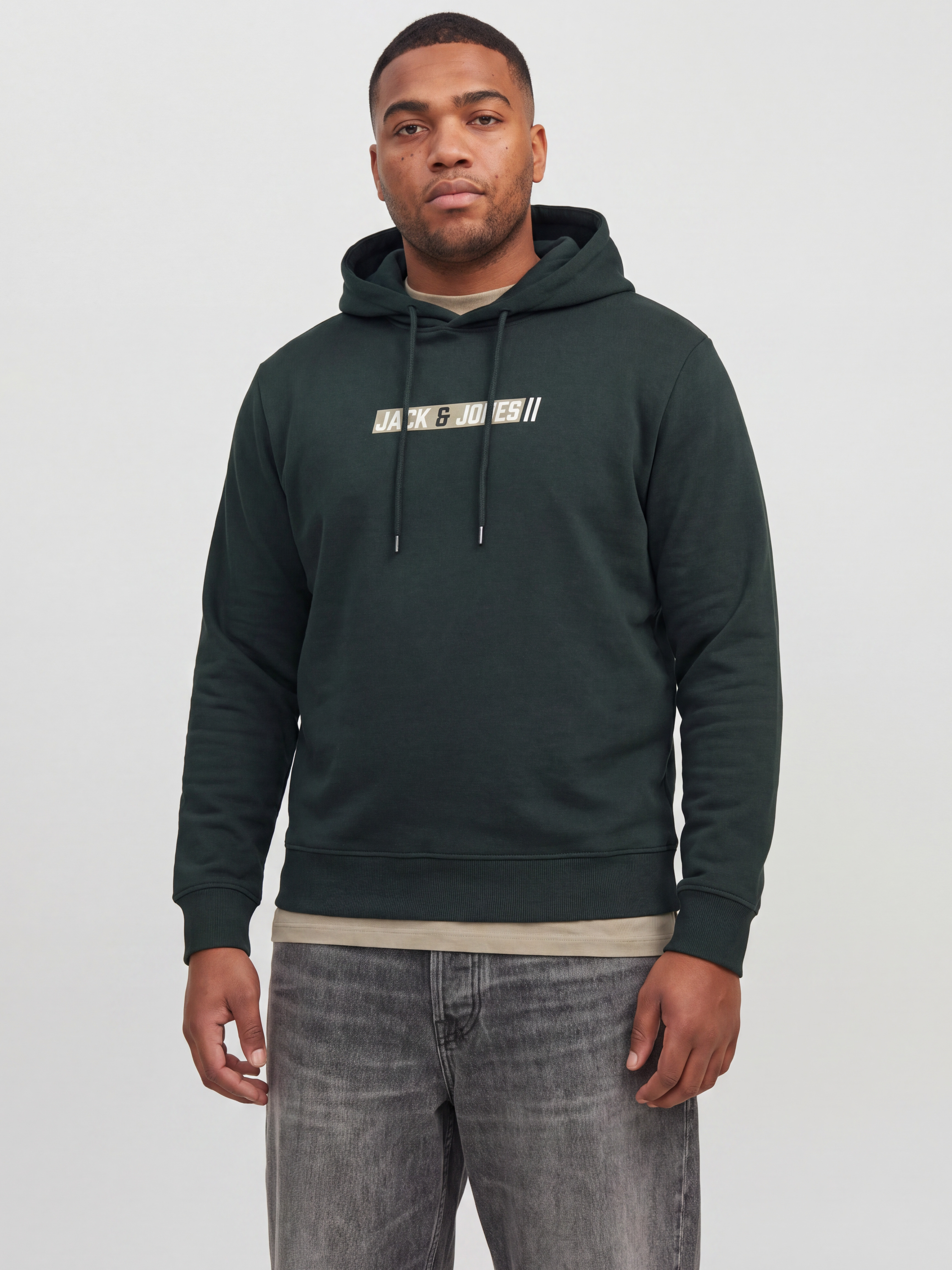 Jack & Jones PlusSize Kapuzensweatshirt "JJMUNK SWEAT HOOD PLS", Materialmix, normal geschnitten