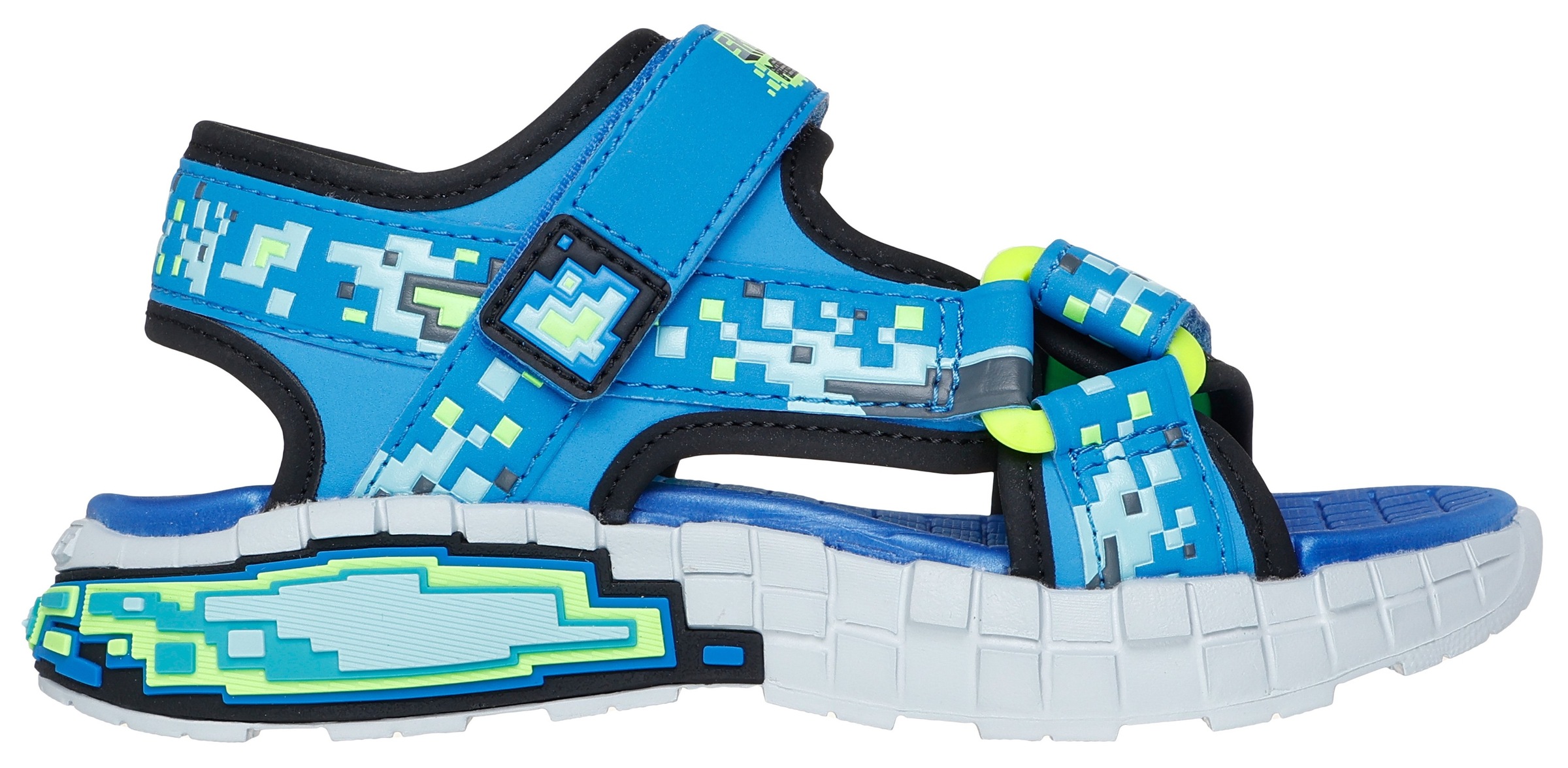 Sandale SKECHERS "MEGA-SPLASH 4K", Jungen, Gr. 27, blau (blau, schwarz), Lederimitat, Textil, kontrastfarbene Details, Schuhe Sandale, Mega Craft Sandale mit Klettverschluss, Größenschablone zum Download 3