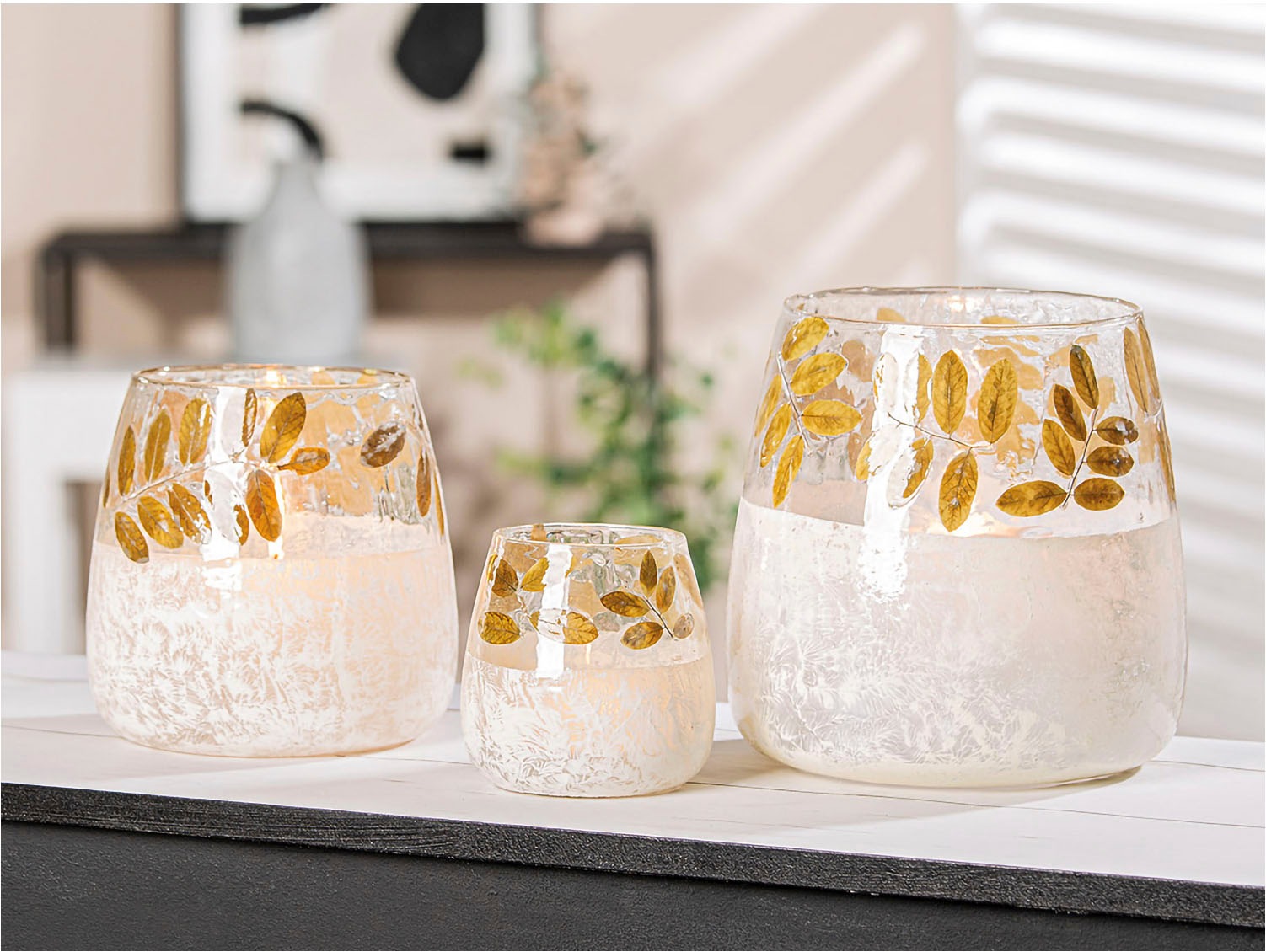 GILDE Teelichthalter "Kerzenhalter Foliage" 1-flammig, aus Glas, Höhe ca. 2 günstig online kaufen