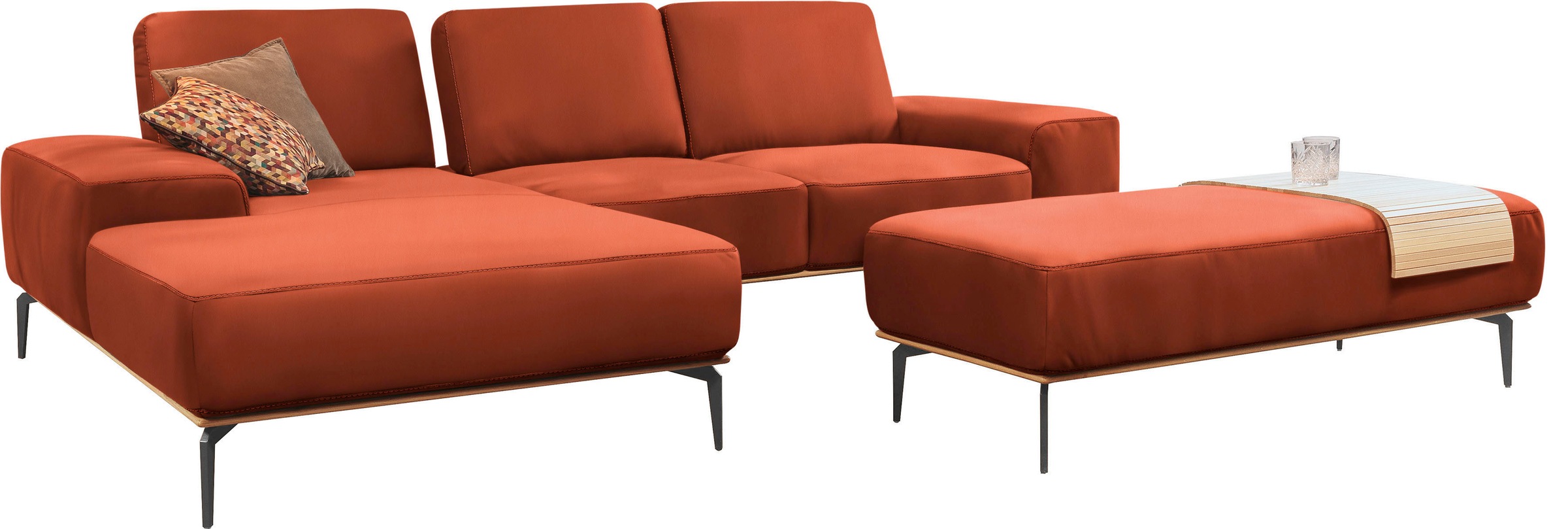 W.SCHILLIG Ecksofa »run, Designsofa mit tollem Sitzkomfort, bequem, L-Form«, mit Holzsockel, Füße in Schwarz pulverbeschichtet, Breite 279 cm