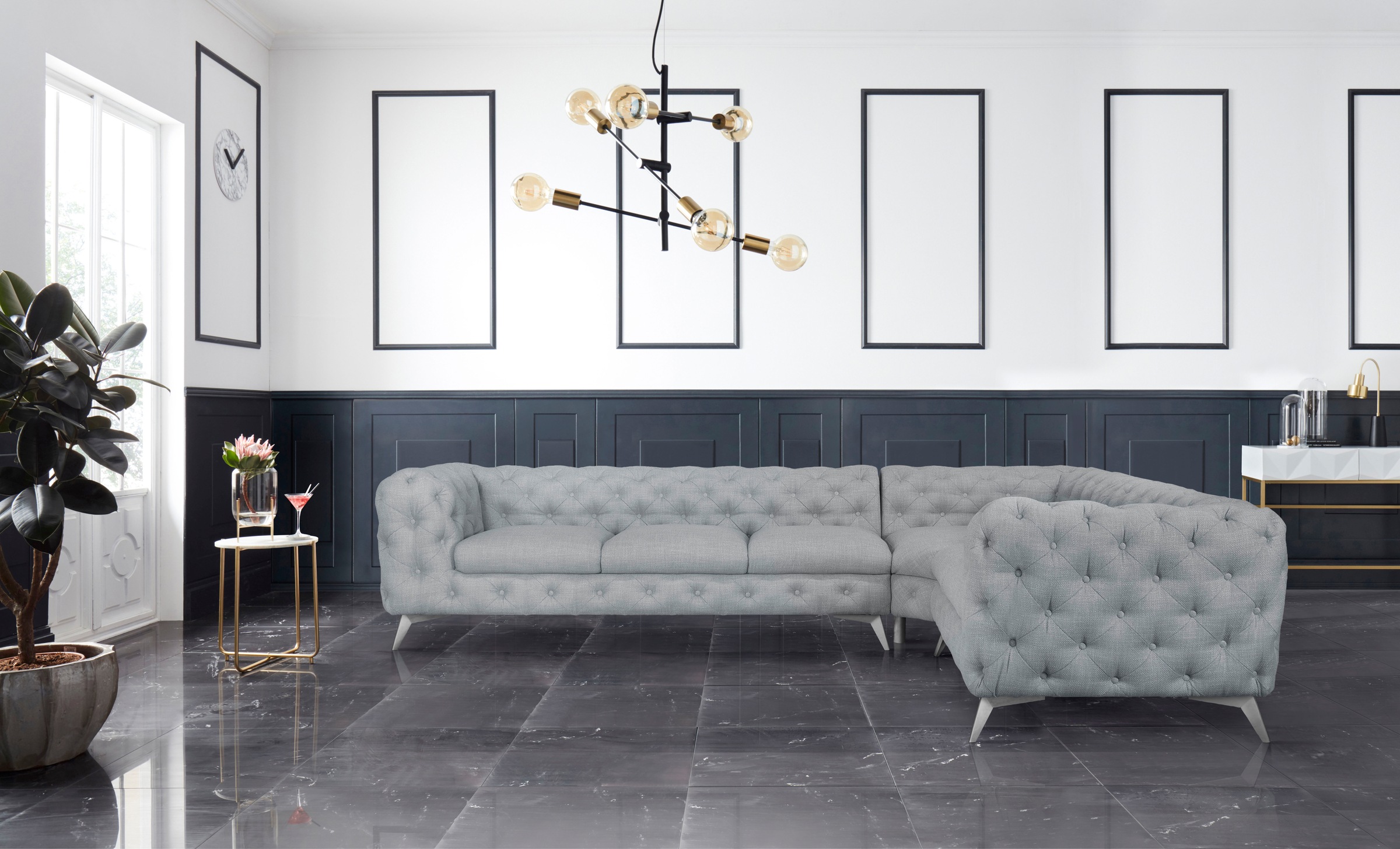 Leonique Chesterfield-Sofa "Ecksofa GLYNIS L-Form mit Wellenunterfederung, günstig online kaufen