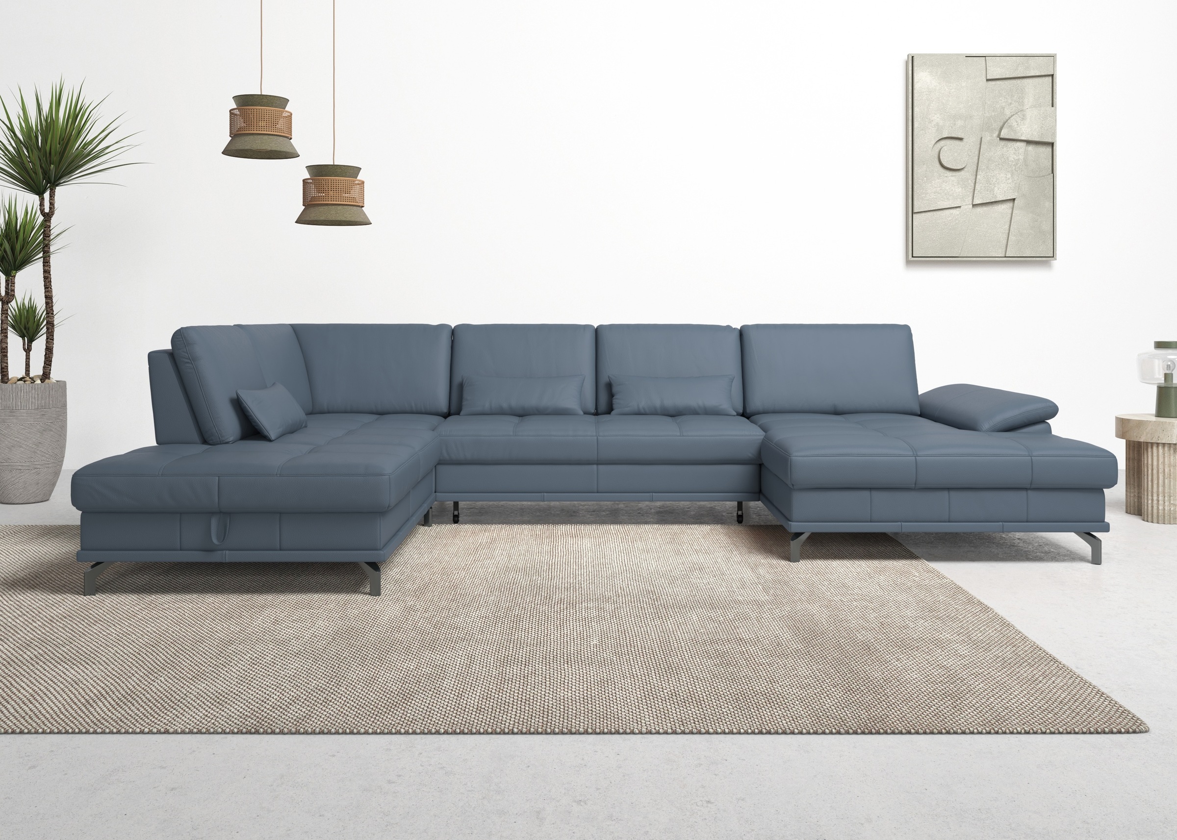 Places of Style Wohnlandschaft »Costello U-Form, mit Sitztiefenverstellung, Armteilverstellung und«, 3 Nierenkissen, optional Bettfunktion und Bettkasten